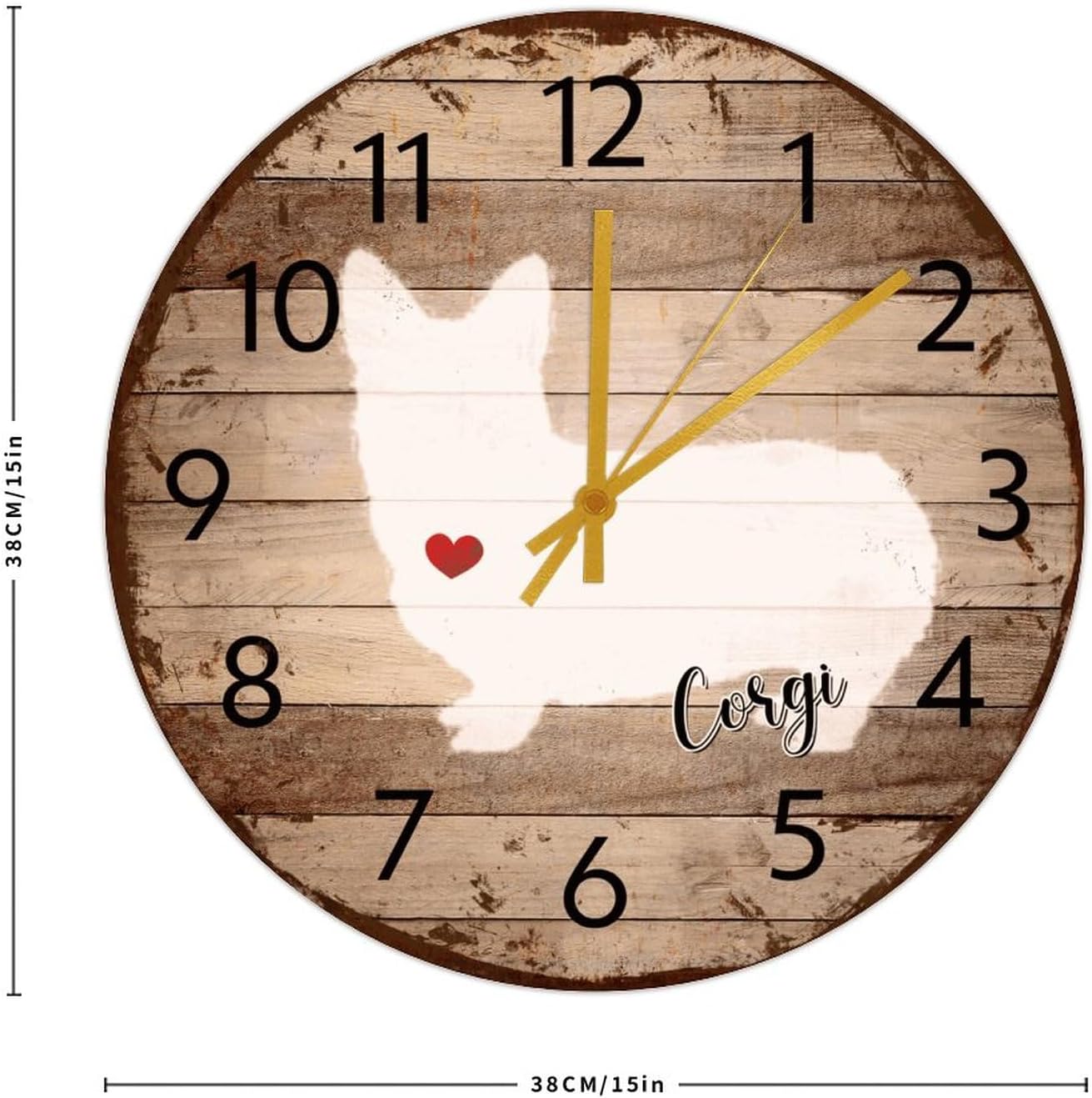 Wooden Wall Clock Battery Operated Non Ticking Corgi Country Wall Clocks Dog Breed New Puppy Wooden Wall Decor for Family Room Garage Children's Room 15 Inch