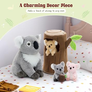 MaoGoLan Koala Stuffed Animal Plush Set with Treehouse & Babies | 5pcs Plush Koala Set with Babies, Soft Huggable Fabric, 11.8 Inch Realistic Design, Storage Treehouse, Child-Safe Materials