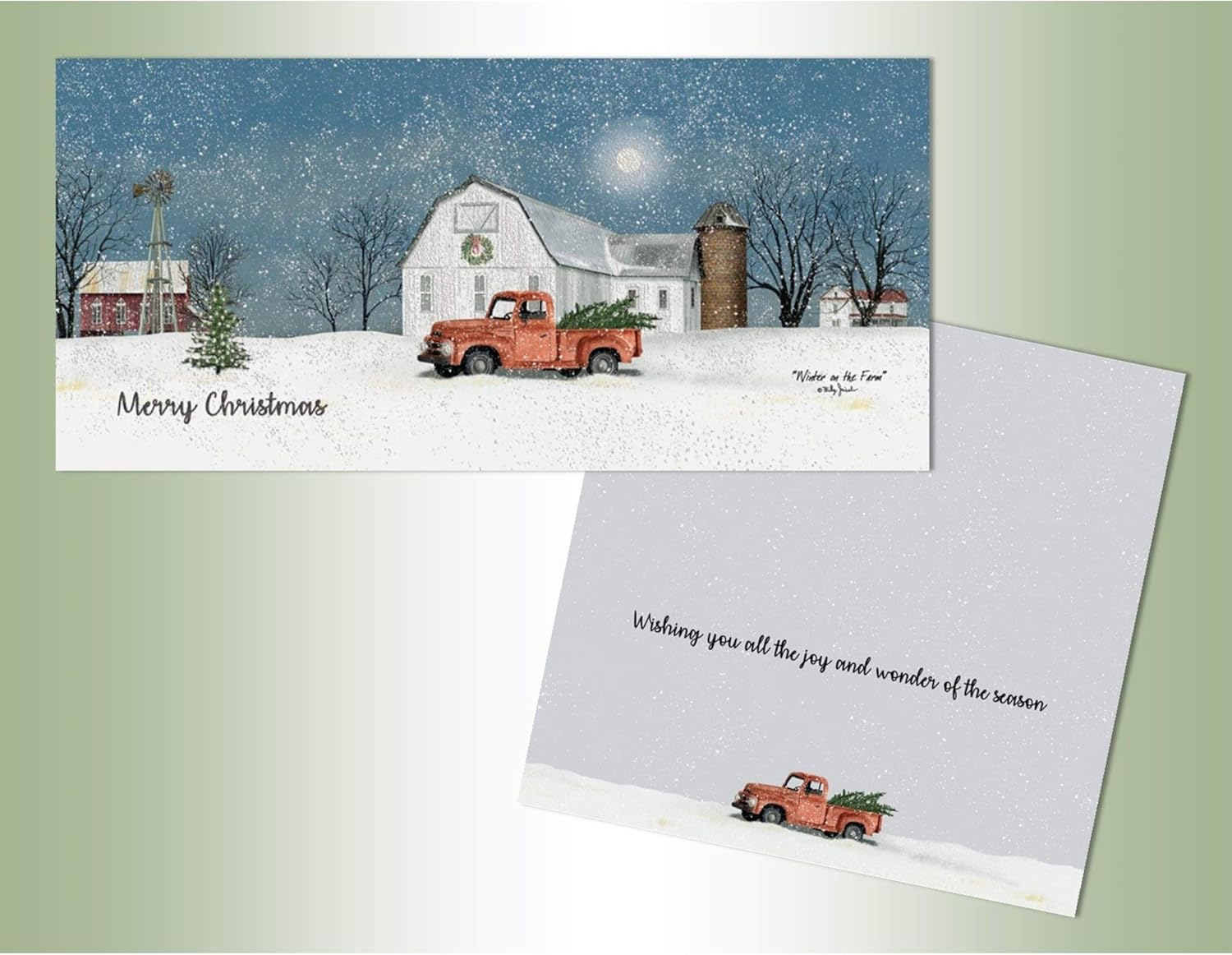 LPG PERFORMING ARTS BOXED CHRISTMAS CARDS Red Truck in Winter Long Non-flake Glitter Embellished Boxed Christmas Cards with Full Color Inside Designs (14 glitter cards, 14 envelopes) (66261)