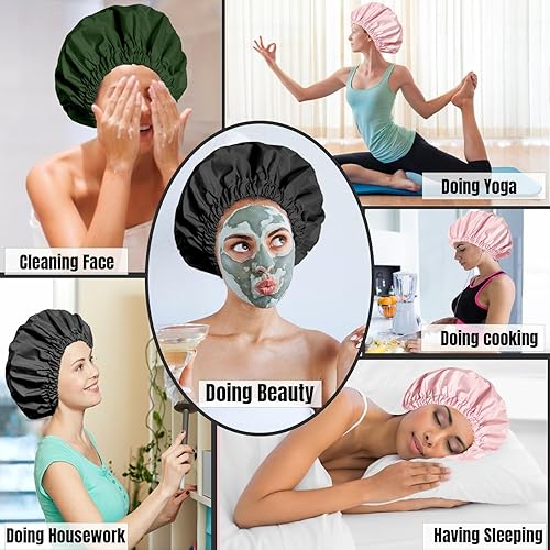 Extra Large Shower Cap for Women - Waterproof Hair Bonnet(Black)