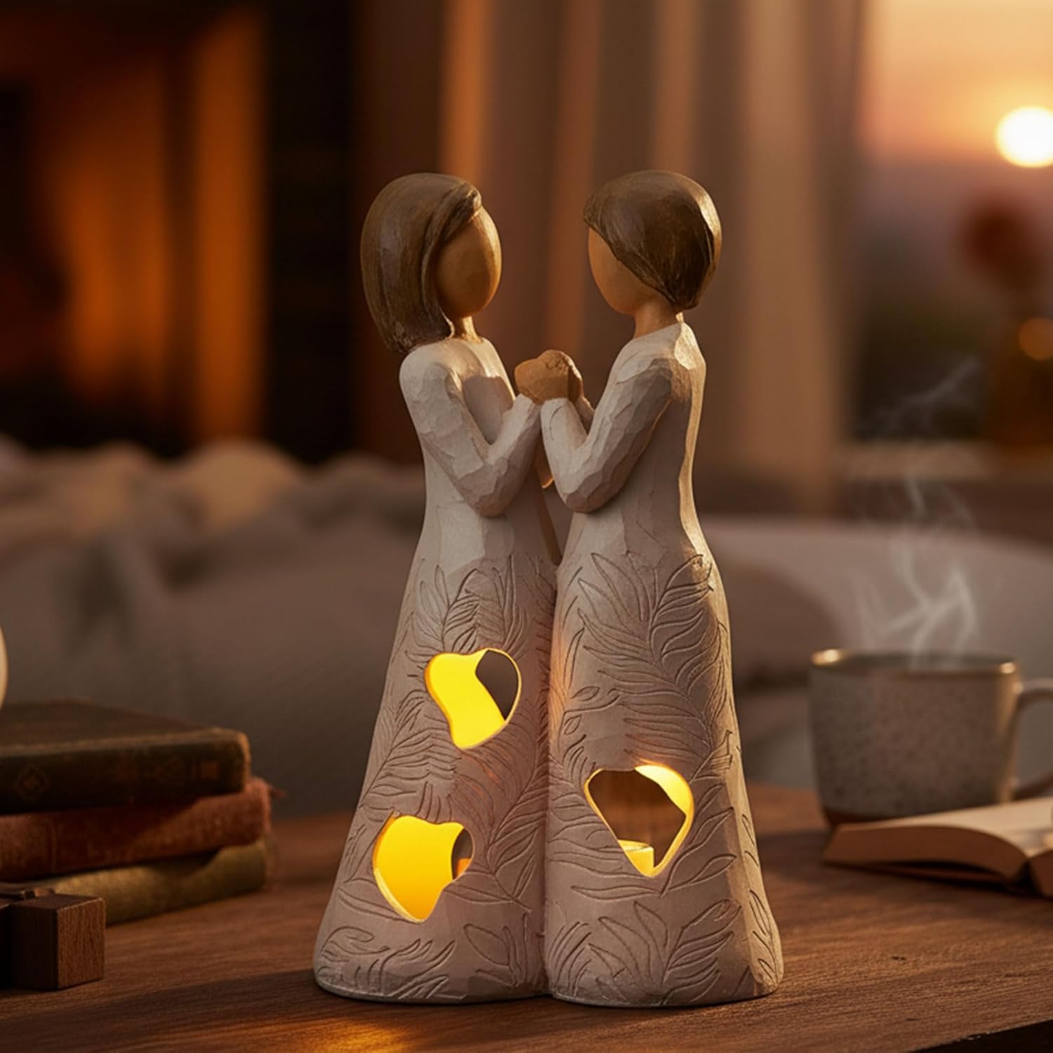 Sisters Gifts from Sister Unique Candle Holders Statue with Flickering LED Light Special Birthday Friendship Gifts for Women Bestie BFF Resin Sisters Candle Holder Figurine Sculpted