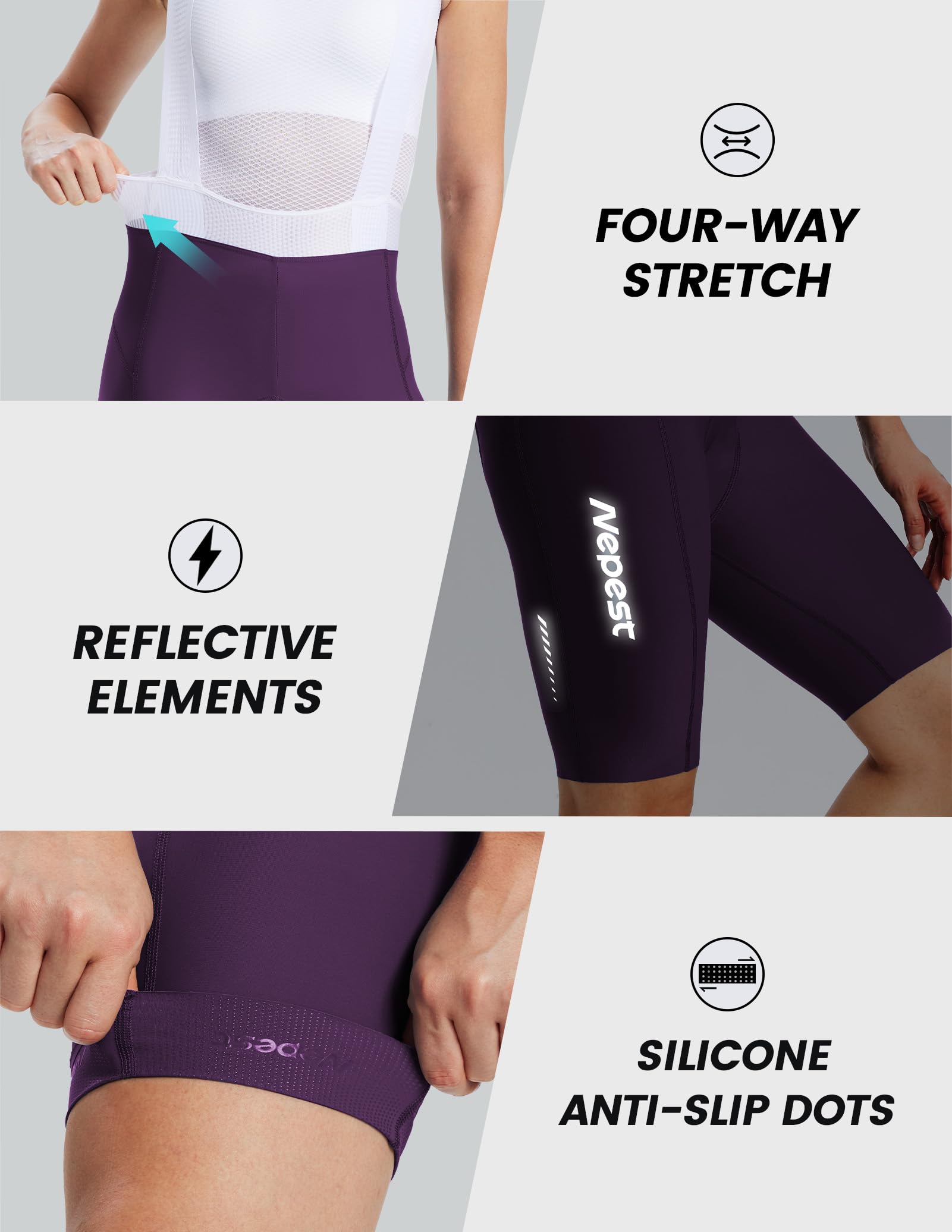 Nepest Salopette da ciclismo da donna, con imbottitura 4D, UPF 50+, per ciclismo su strada, pantaloncini con imbottitura