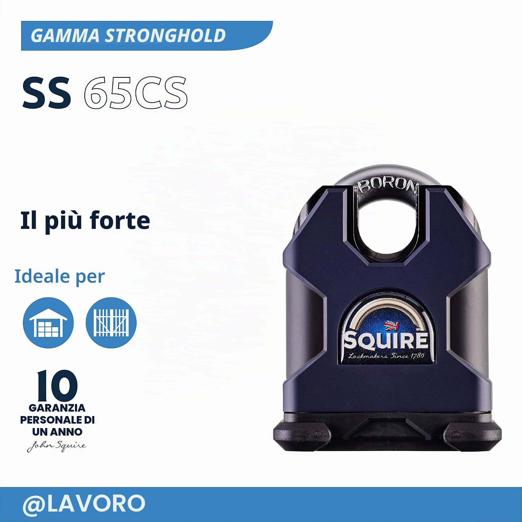 Lucchetto pesante Squire (SS65CS) - grillo chiuso più duro - lucchetto durevole Roccaforte - acciaio legato per resistenza alla corrosione - serratura resistente alle intemperie per casa, garage e magazzini (blu, 65 mm)