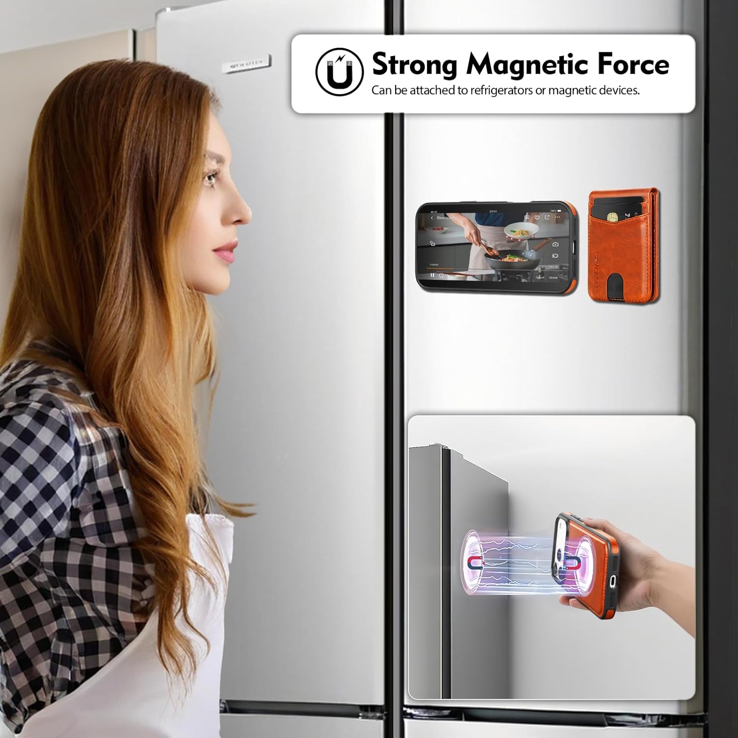 Compatible with Magsafe 2 in 1 Detachable iPhone 17 Pro Wallet Case with Card Holder for Women Men,Magnetic PU Leather RFID Blocking Flip Kickstand Credit Slots,for Apple 17 Pro 6.3",Orange - Image 6