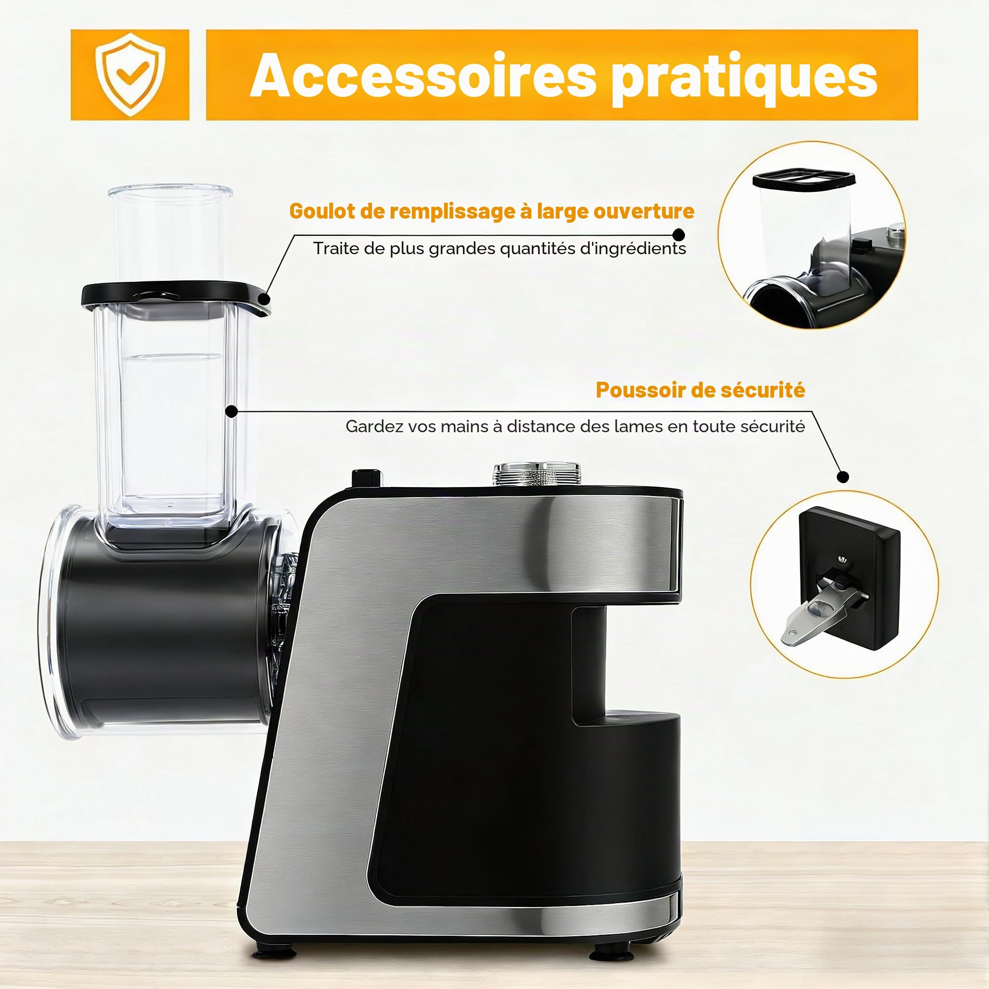 Coupe-légumes électrique 1000 W avec moteur en cuivre, lames en acier inoxydable (10 lames de rechange), matériau ABS, noir, 15 x 12 x 20 cm, autonome