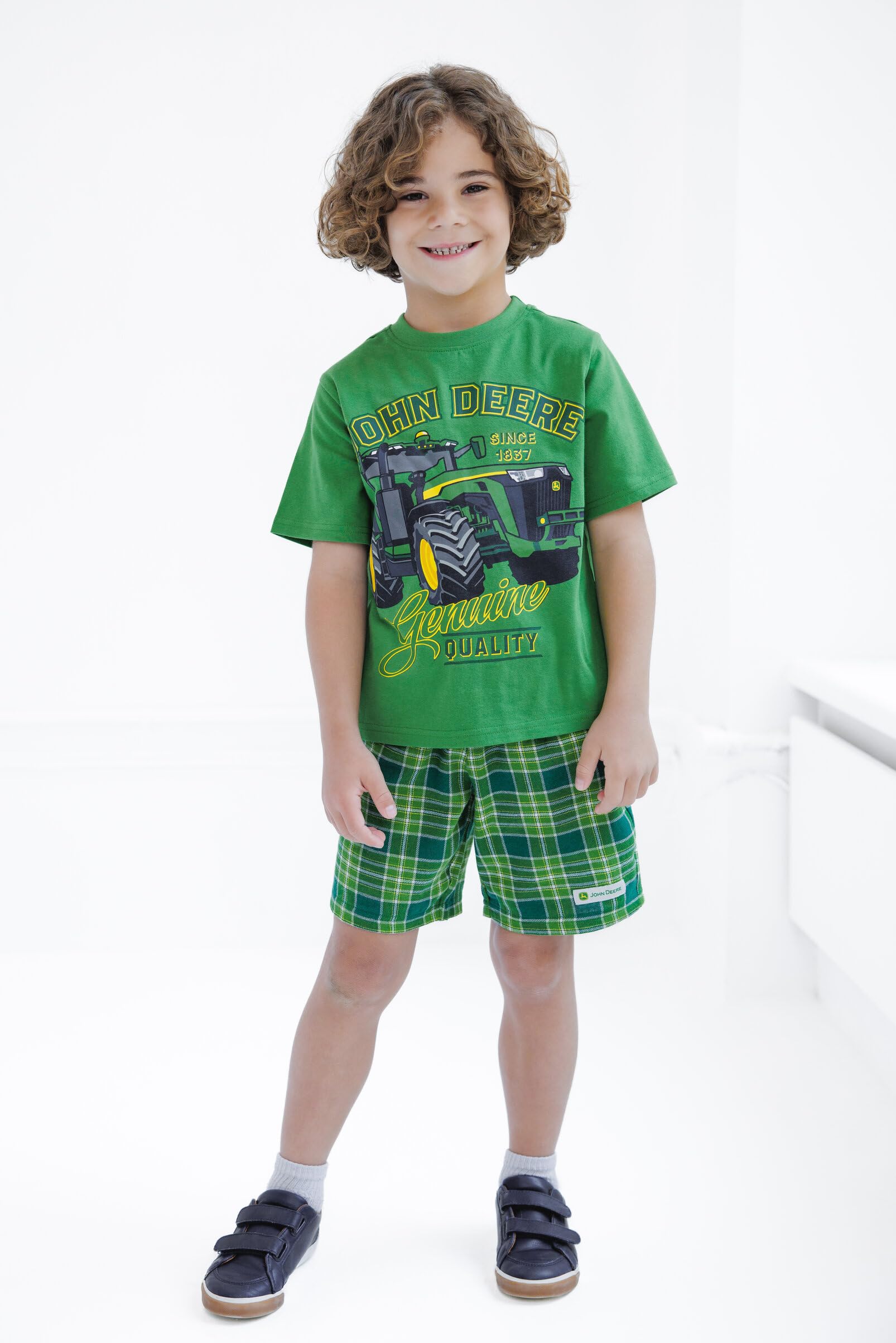 John Deere Completo con maglietta e pantaloncini da trattore per bambini grandi (2T - 10-12)