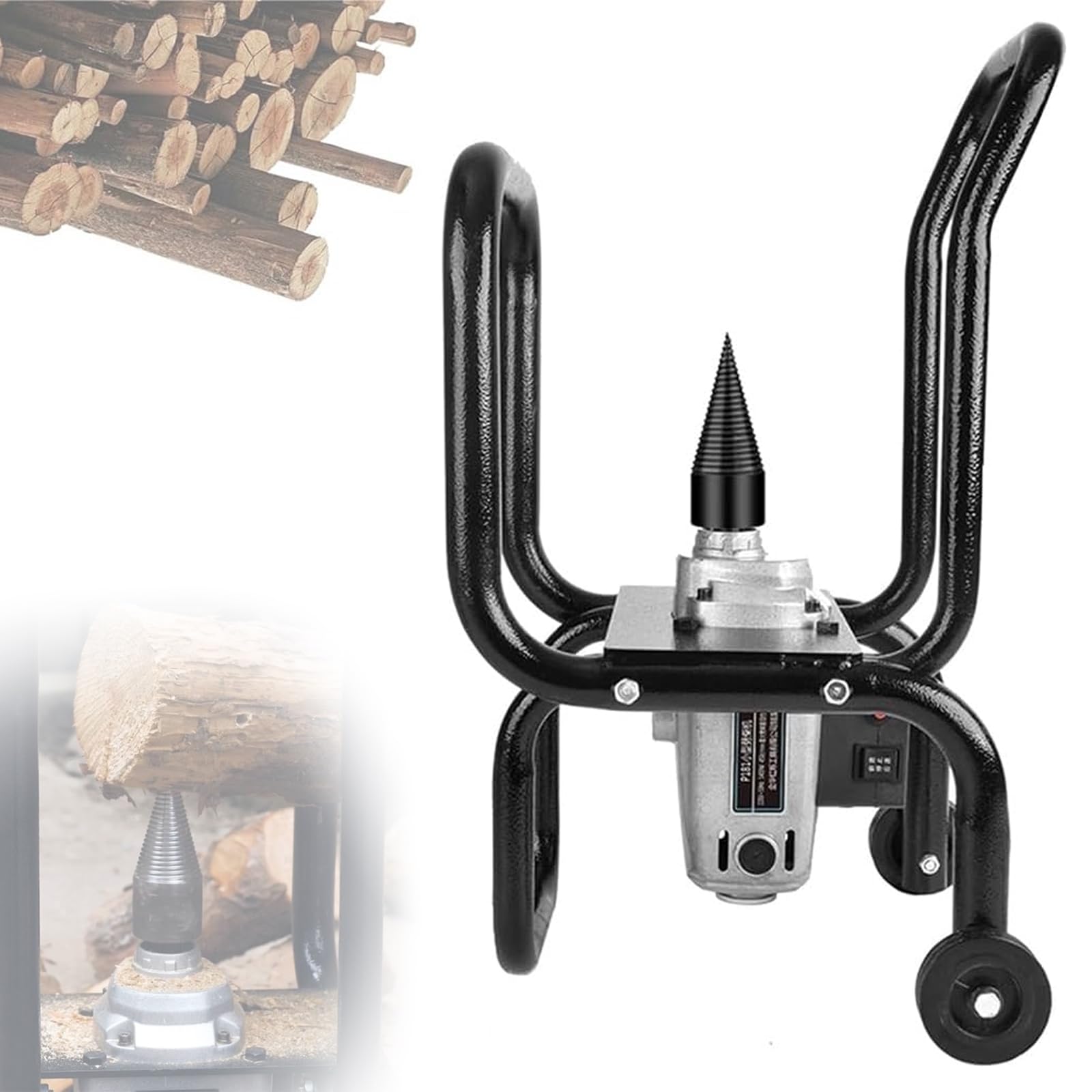 Sdoppiatore elettrico per legno, 2200 W, spaccalegna automatico, diametro 200 mm, velocità a vuoto 420 giri/min, protezione da sovraccarico, ruote in gomma solida per uso esterno