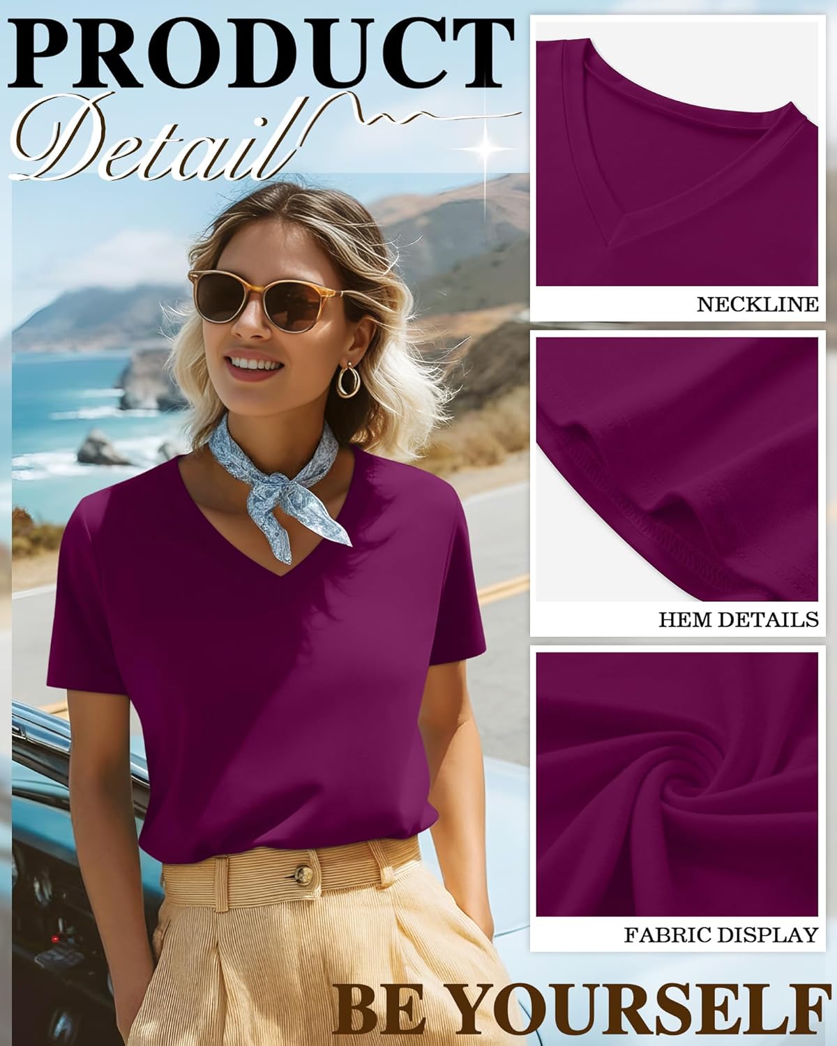 Ficerd 3 Pack Women's Short Sleeve T-Shirts V Neck Tunic Tops Casual Summer Curved Hem Tees Loose Fit Solid Basic Tshirt 2026 - Image 5