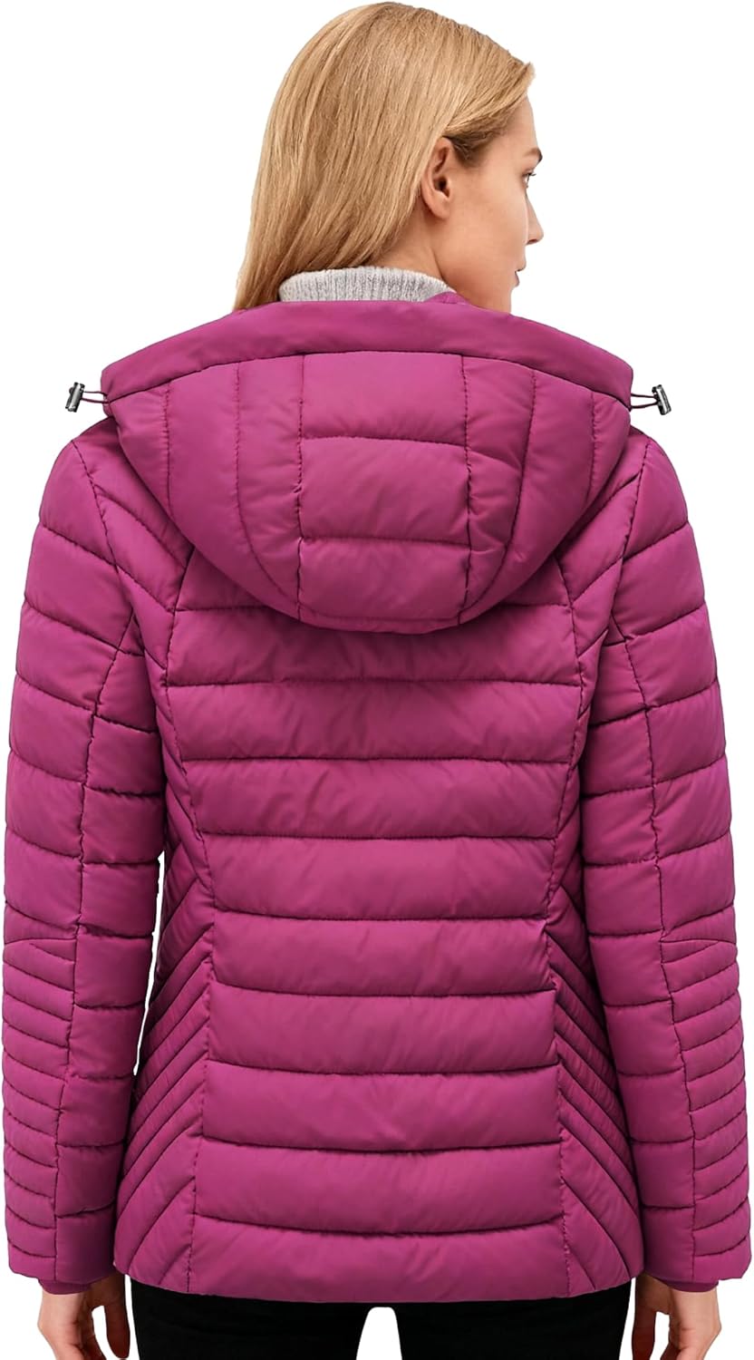 Women's Quilted Down Coat | Lightweight, Windproof, Waterproof, Detachable Hood, Warm for Winter Travel - Image 4