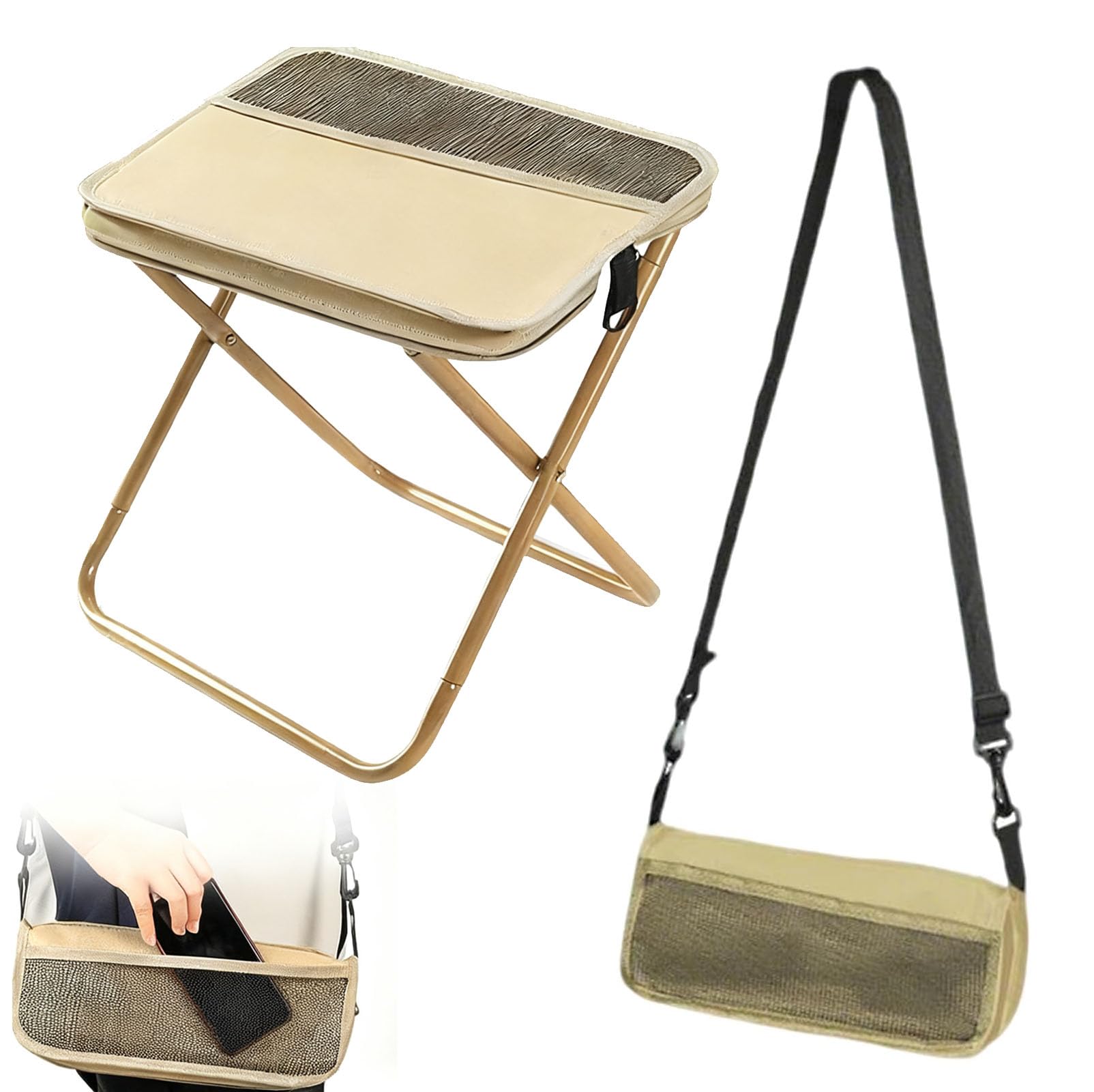 Folding Stool with Zippered Carrying Bag, Outdoor Portable Foldable Chair, Lightweight Collapsible Camping Stools, Mini Pocket Lazy Chair, Small Backpack Stool for Travelling, Picnic, Fishing, Hiking