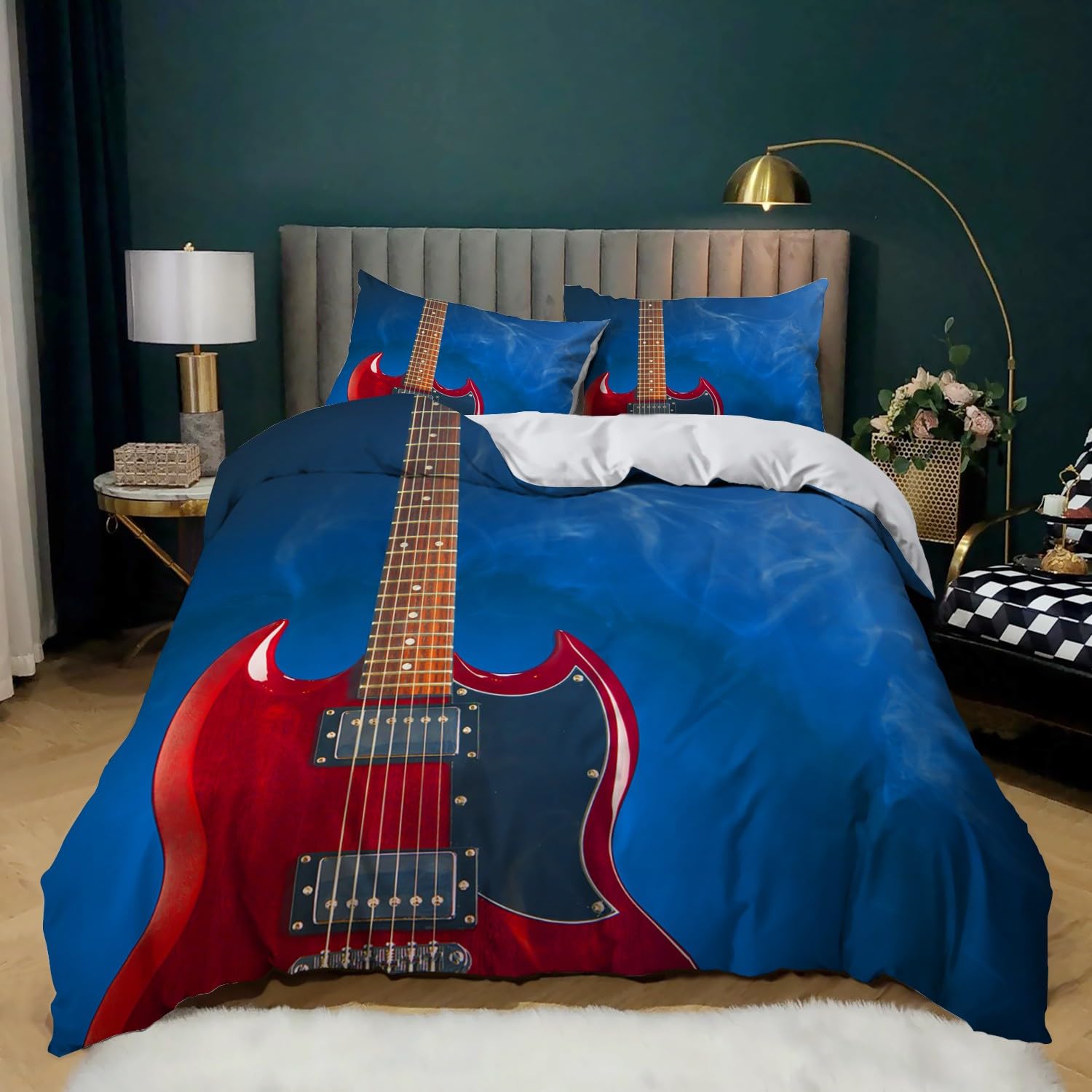 Housse de couette guitare hypoallergénique 220x240 anti-acarien pour literie 2 personnes