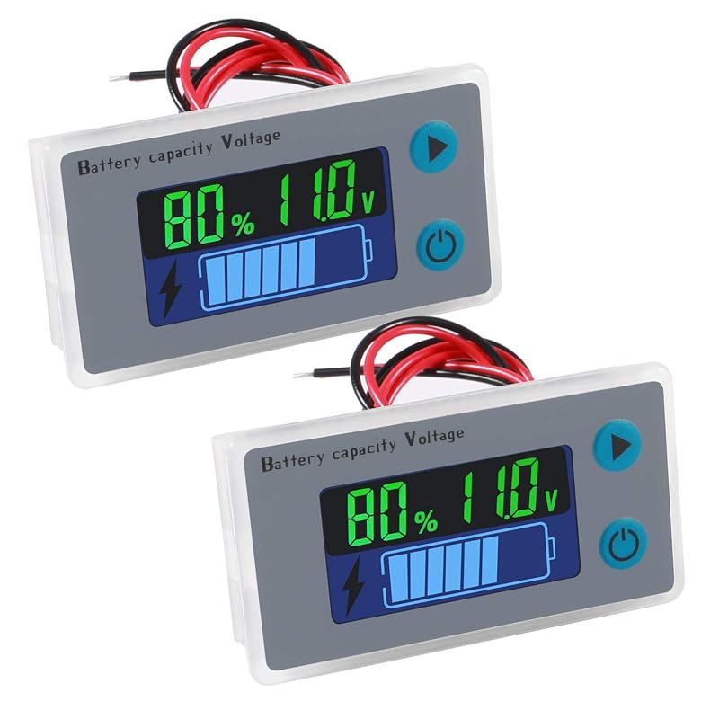 Kit com 2 Medidores Digitais de Capacidade e Tensão de Bateria UMLIFE 10–100 V com Temperatura e Display LCD
