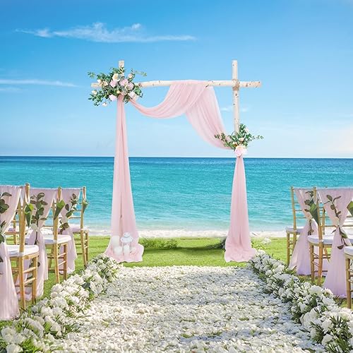 Miniatura 3 de Babenest Tela drapeada para arco de boda, 1 panel de 31 pulgadas x 20 pies, cortina de gasa transparente rosa polvorienta para decoración de techo,
