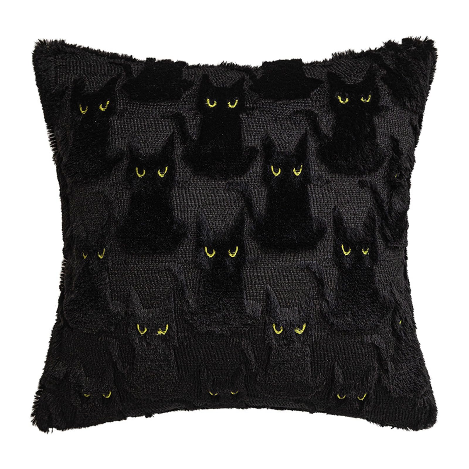 YROHGKPN Unique Black Cats Motifs Tufted Plush Pillowcase Super Soft Faux Furs Square Cushion Cover Halloween Home Accent Decoration Plush Pillow Case