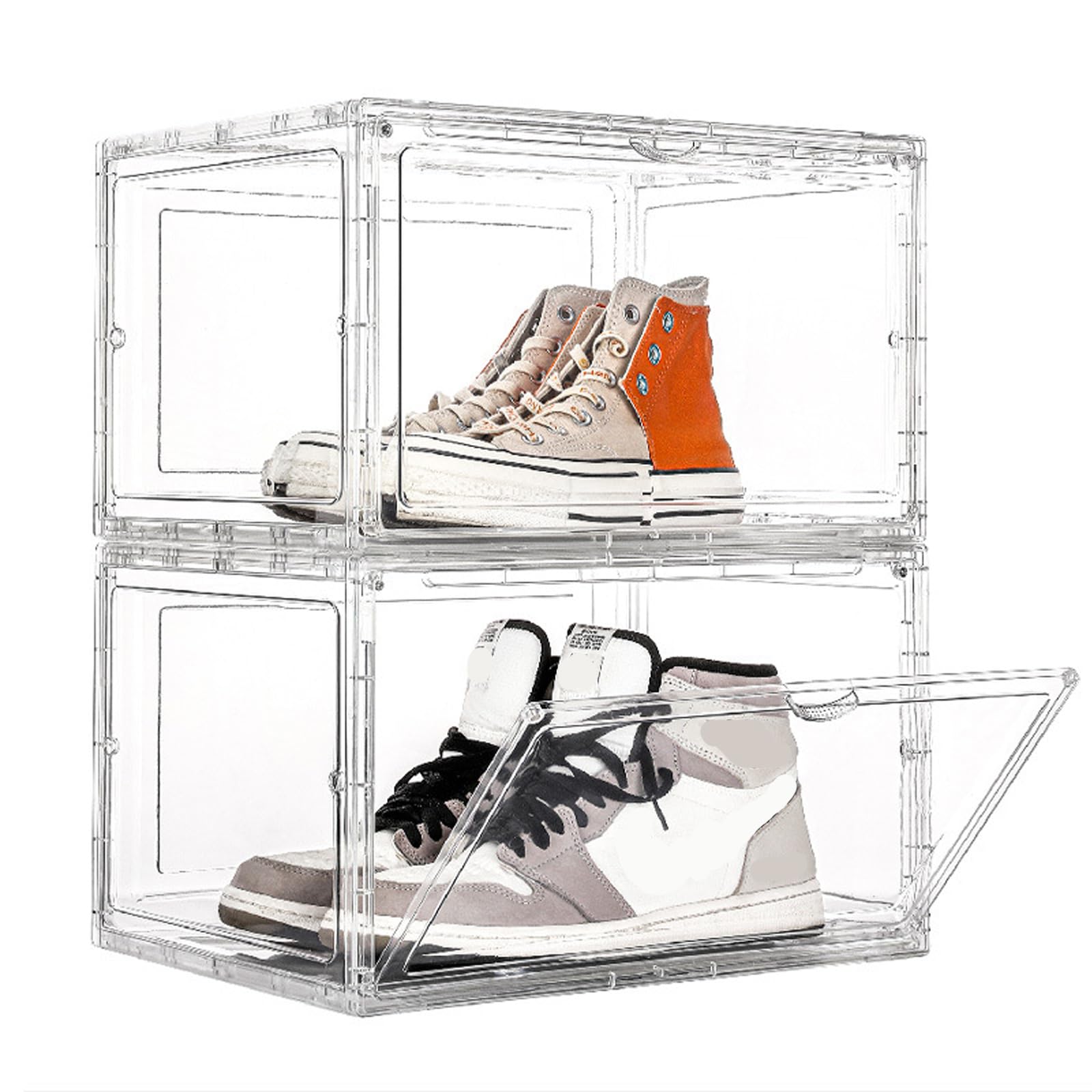 NBLE 2 Pack Shoe Storage Boxes, Clear Acrylic Stackable Sneaker Box, Space Saving, Shoe Display Box, Multifunctional Shoe Box, Drawer Type Front Opening Shoe Holder Containers