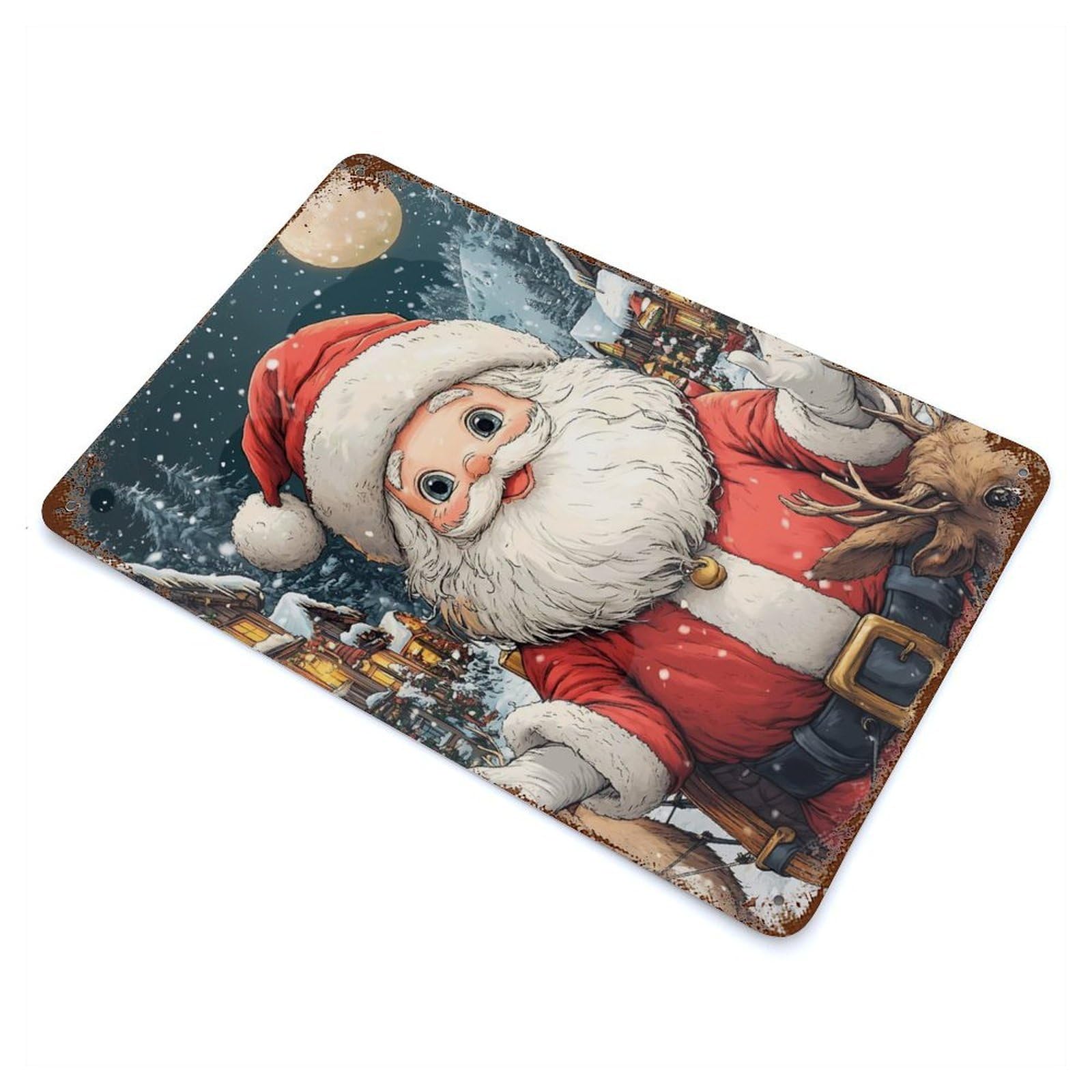 Vintage Rust Metal Sign with Smiling Santa Claus Christmas Funny Design 11.8"x7.9", for Shed, Workshop And Garage Wall Decor, Classic Wall Plaque