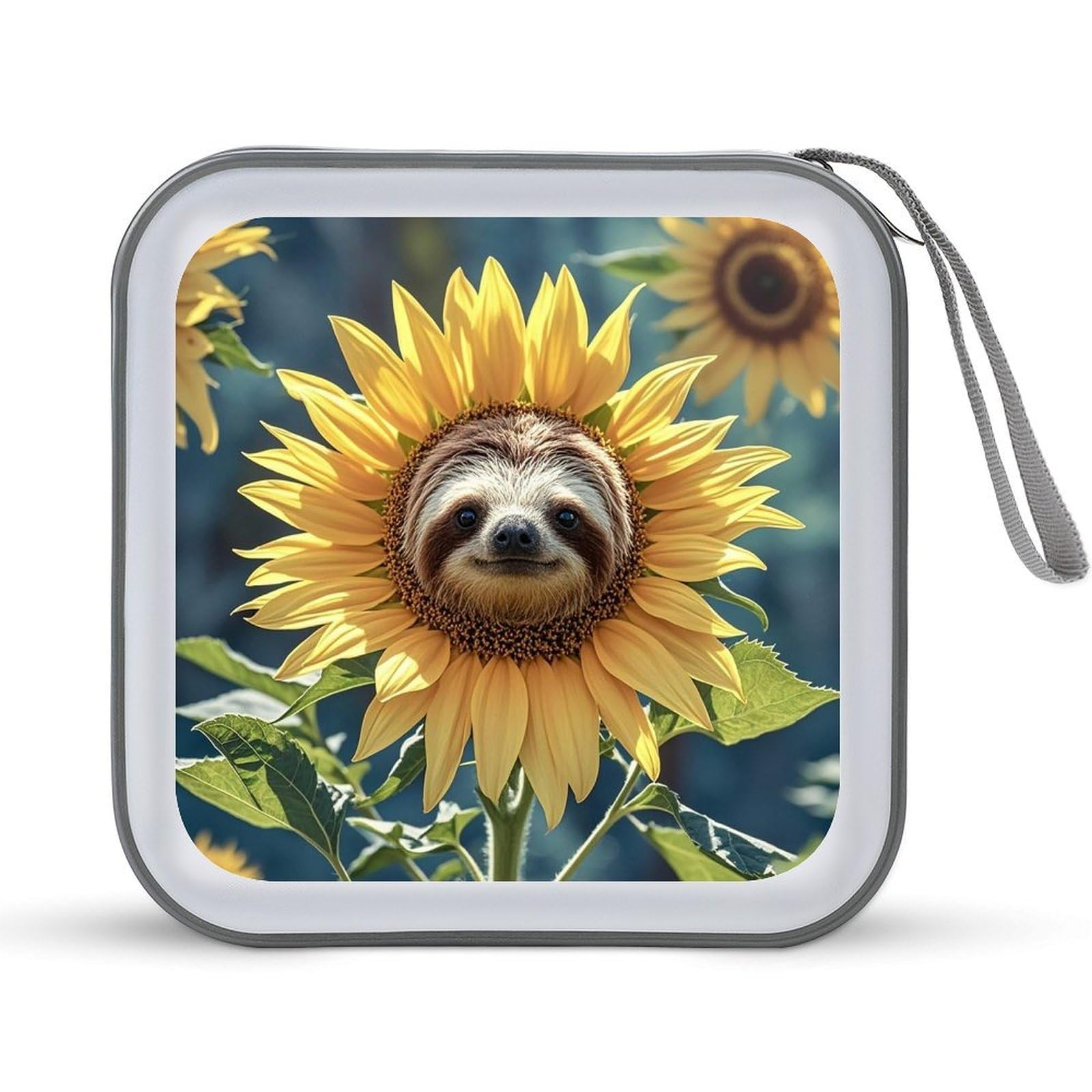 LZQPOEAS Sloth Sunflower CD Case DVD Case Holder Wallet 40 Capacity Hard Plastic CD/DVD Portable Storage Binder Zipper DVD Disc Cases CD Storage Organizer Holder for Car Home Office