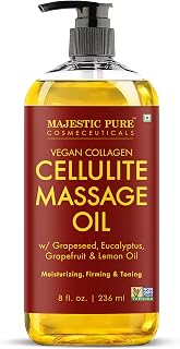 Majestic Pure Collagen Firming Massage Oil - Smooths Cellulite, Firms Skin, Hydrates with Lemon Eucalyptus Scent - 8oz Full Body Oil