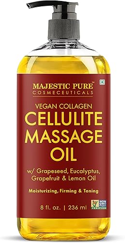 MAJESTIC PURE Aceite de masaje para celulitis, con colágeno vegano y células madre, mezcla única de aceites esenciales para masaje, aceite anti