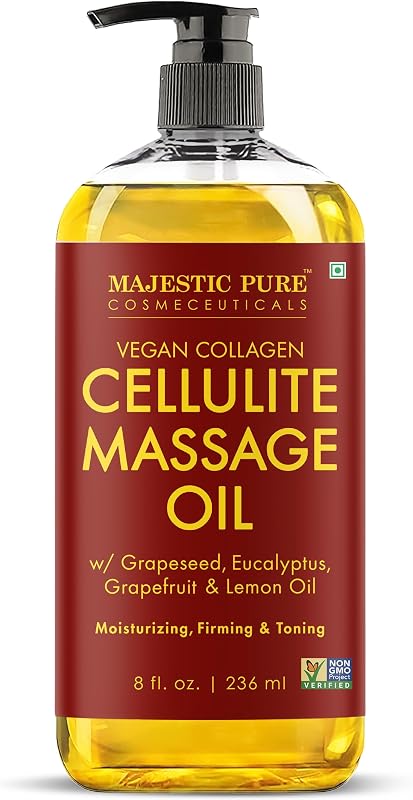 Cellulite Massage Oil, Body Oil for Massage Therapy- 8 oz | With Collagen, Grapeseed, Eucalyptus Oil for Legs, Thighs, Belly, Smooth Cellulite Appearance & Skin, Aromatherapy & Massager