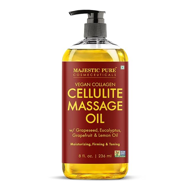 Majestic Pure Cellulite Massage Oil for Massage Therapy- Refreshing and Relaxing- Natural Oils with Grapeseed Eucalyptus Grapefruit Lemon