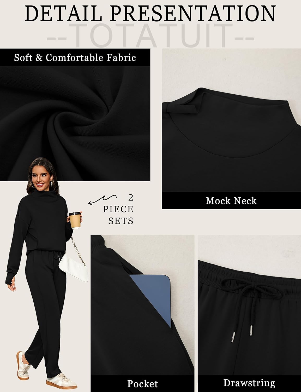 Totatuit Womens Lounge Sets Two Piece Tracksuits Casual Sweatsuits Mock Neck Tops with Thumb Holes Fall Outfits - Image 5