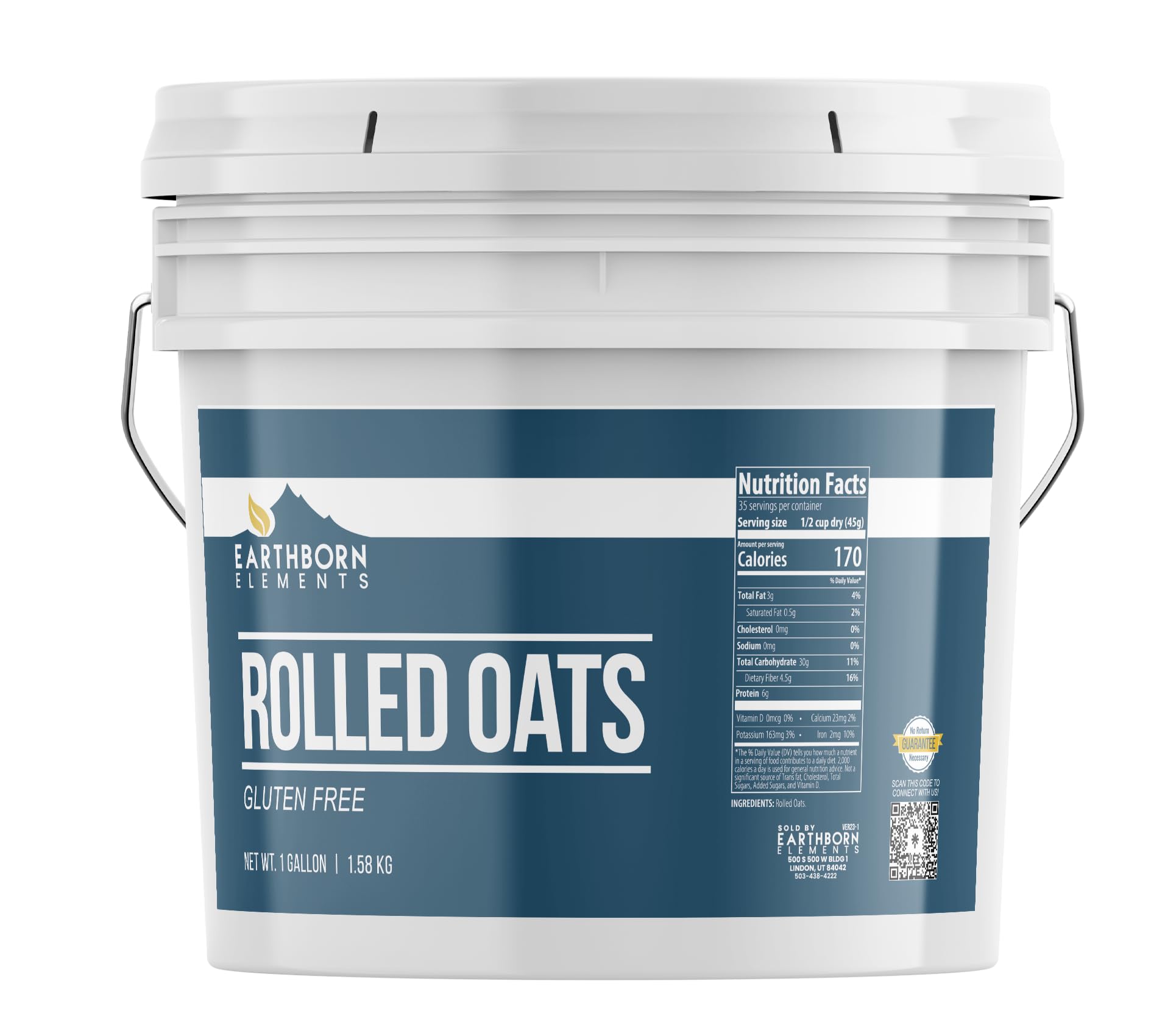 Earthborn Elements Gluten Free Rolled Oats 1 Gallon, Old Fashioned Oats, Bulk Size