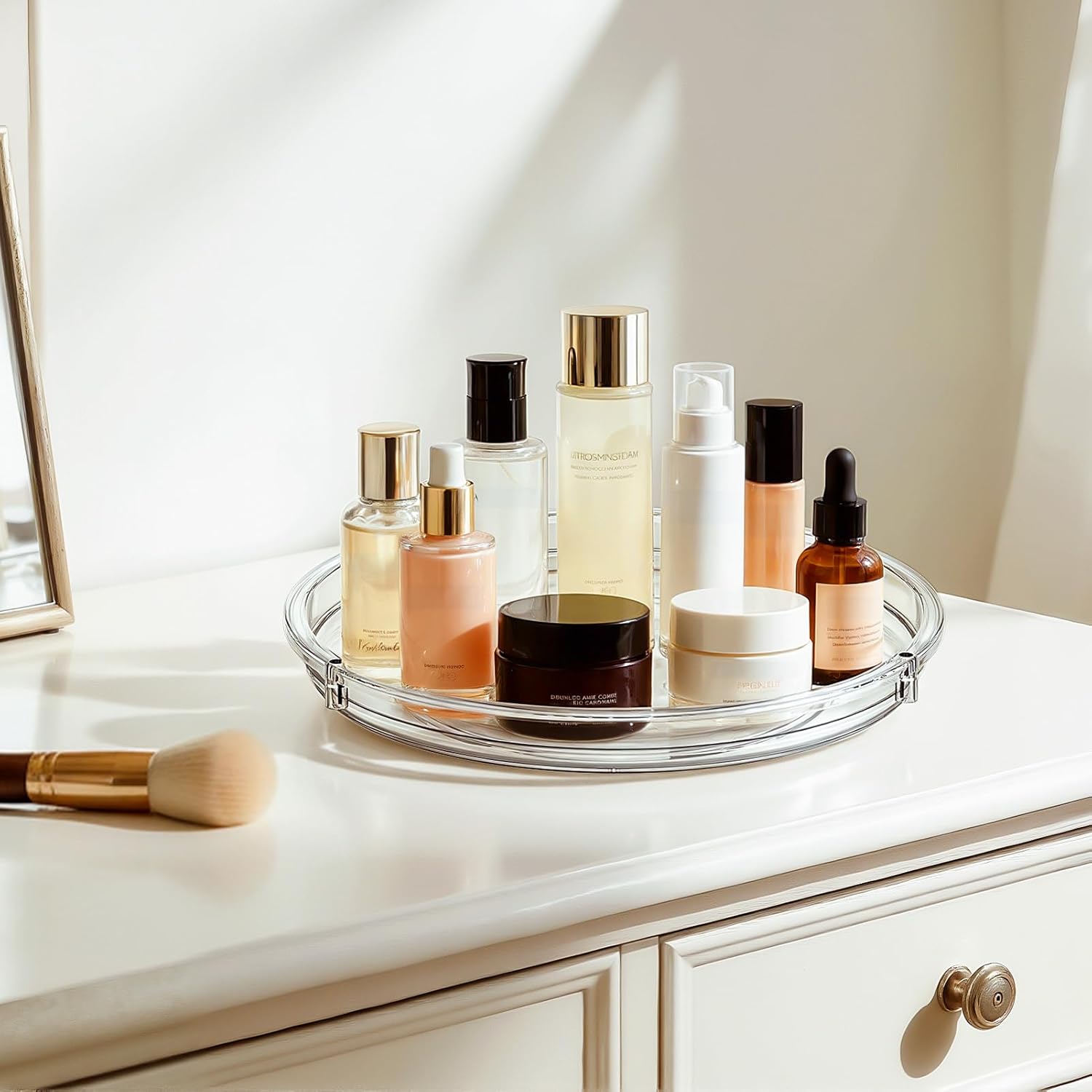 LAMU 10.2'' Wood Lazy Susan Turntable and 2 Pack Clear Lazy Susan Organizer