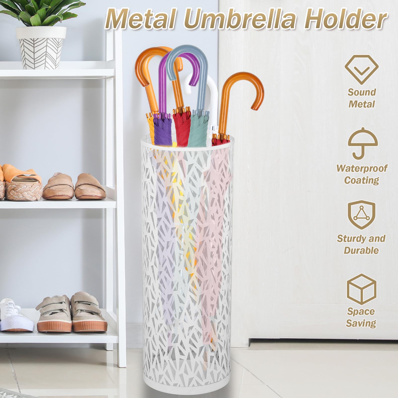 Porte-parapluies Rond En Métal – 42 X 15 Cm, Design Creux, Bac Antidérapant Pour Intérieur