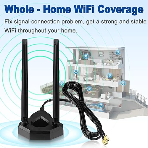 Miniatura 7 de Eightwood Antena WiFi de banda dual 2.4GHz 5GHz RP-SMA Antenas WiFi con cable de extensión de 6.5 pies para PCIe WiFi tarjeta Bluetooth Router de