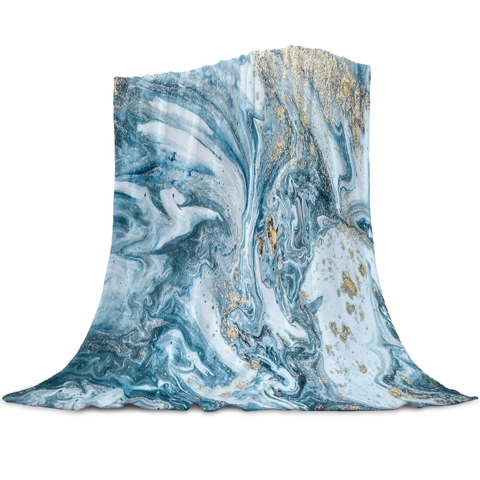 Genérico Coperte astratte in Marmo Blu e Oro Coperta Morbida Portatile per Letto Copriletto da Ufficio Coperta in Flanella 120x200 cm
