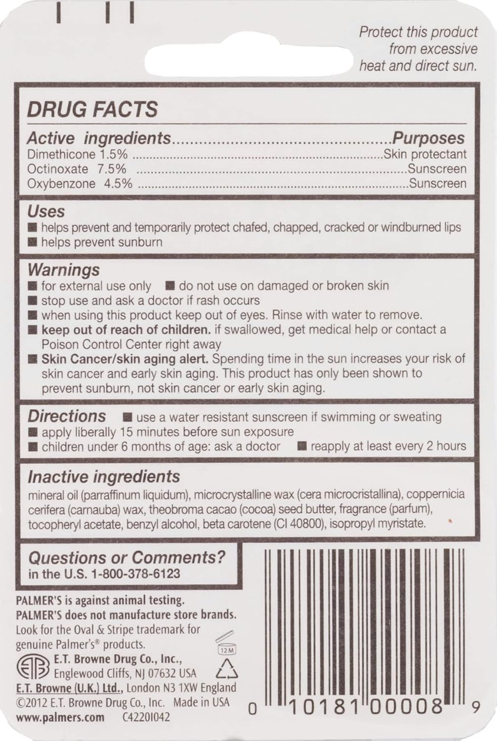 E.T. BROWNE Palmers Cocoa Butter Formula Lip Balm, 0.15 Ounce (Pack of 24)