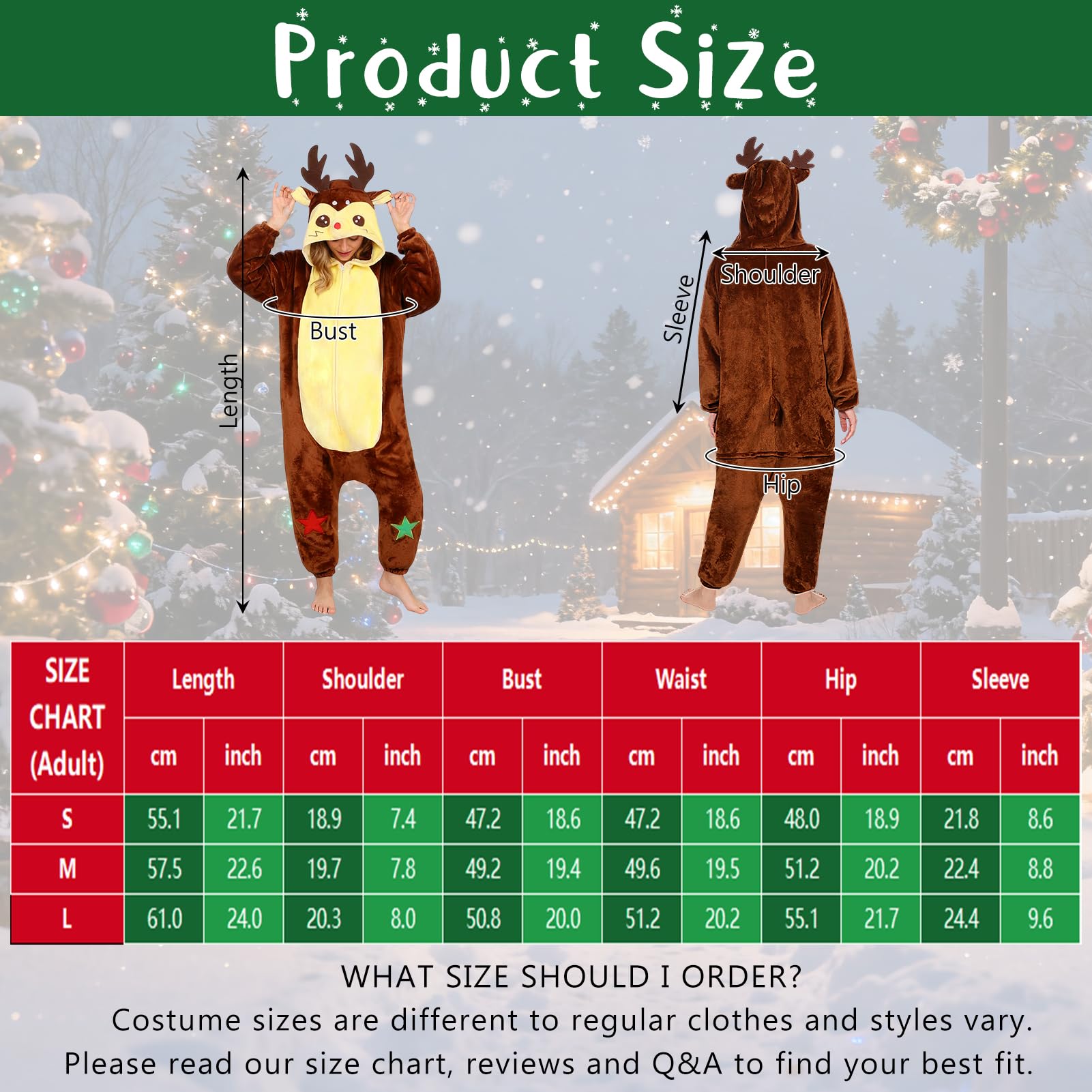 Crittygo Reindeer Costume Womens, Reindeer Onesie Pajamas Reindeers Brown Hooded Jumpsuit, All-In-One Xmas Outfit Christmas Fancy Dress - Image 4
