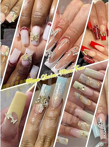 Miniatura 6 de 56 dijes de mariposa para uñas, cristales y diamantes de imitación, aleación 3D de metal claro dorado y plateado, dijes de mariposas brillantes,