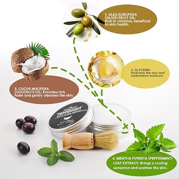 Solid Shaving Soap for Men,Mint Shaving Smoothest Wet Soap with Shaving Brush,Deep Cleaning,Travel Size Shaving Soap