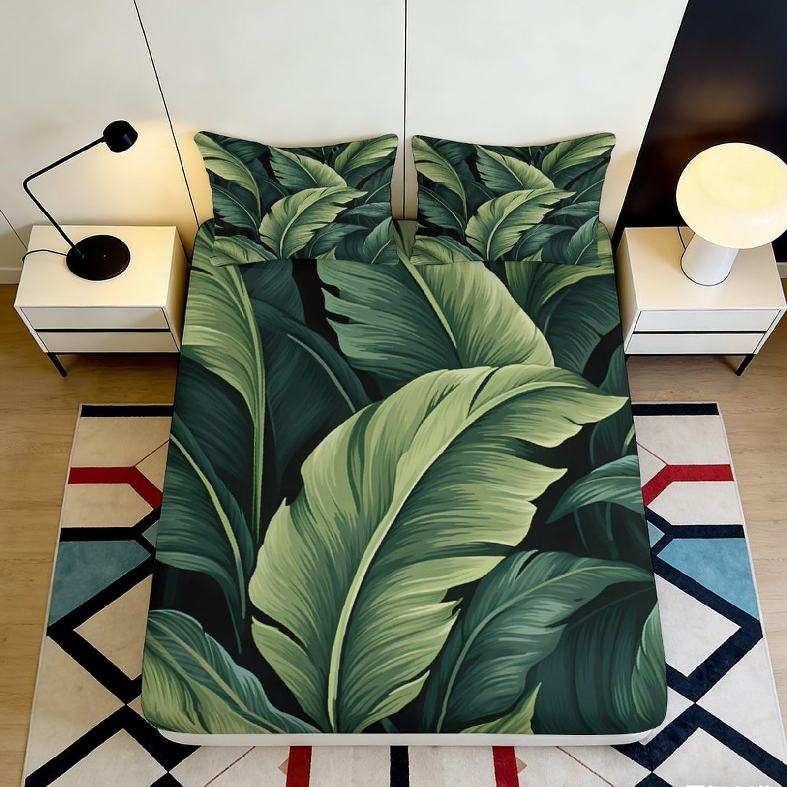 Pnayamiorkfel Style-10 3D Printed Tropical Banana Leaf Fitted Sheet Microfiber Soft Anti-Slip Mattress Cover Bedroom Decor Easy Care 90X200x25cm