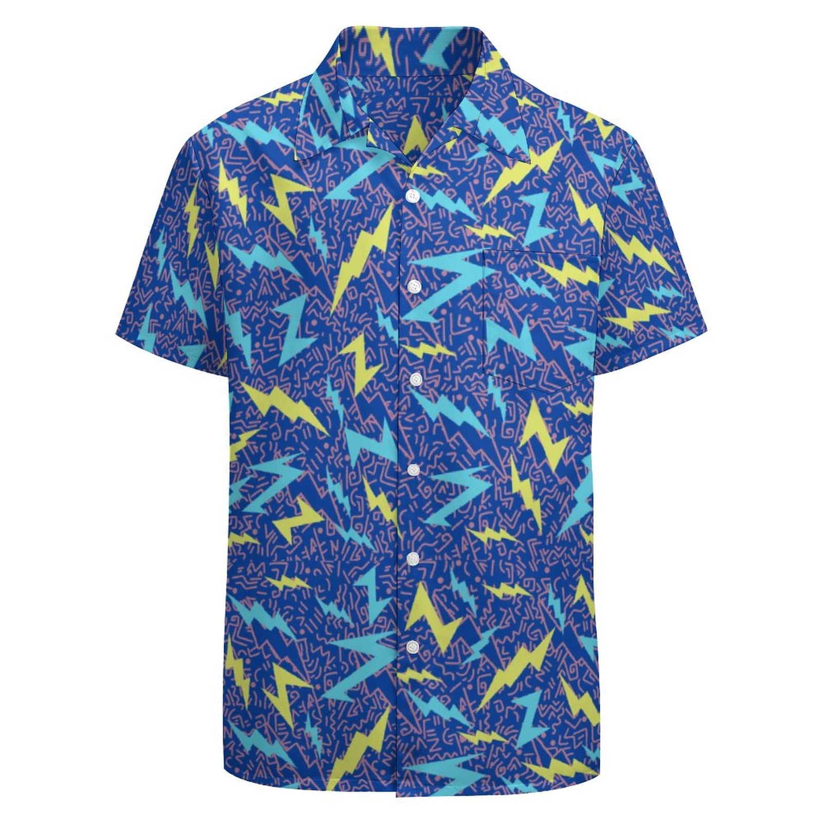 Larsd Men's 80S 90S Blue 80S 90S Button Up Hawaiian Beach Shirt For - Vintage Retro Neon Disco Party, Blue, Xxxxxl