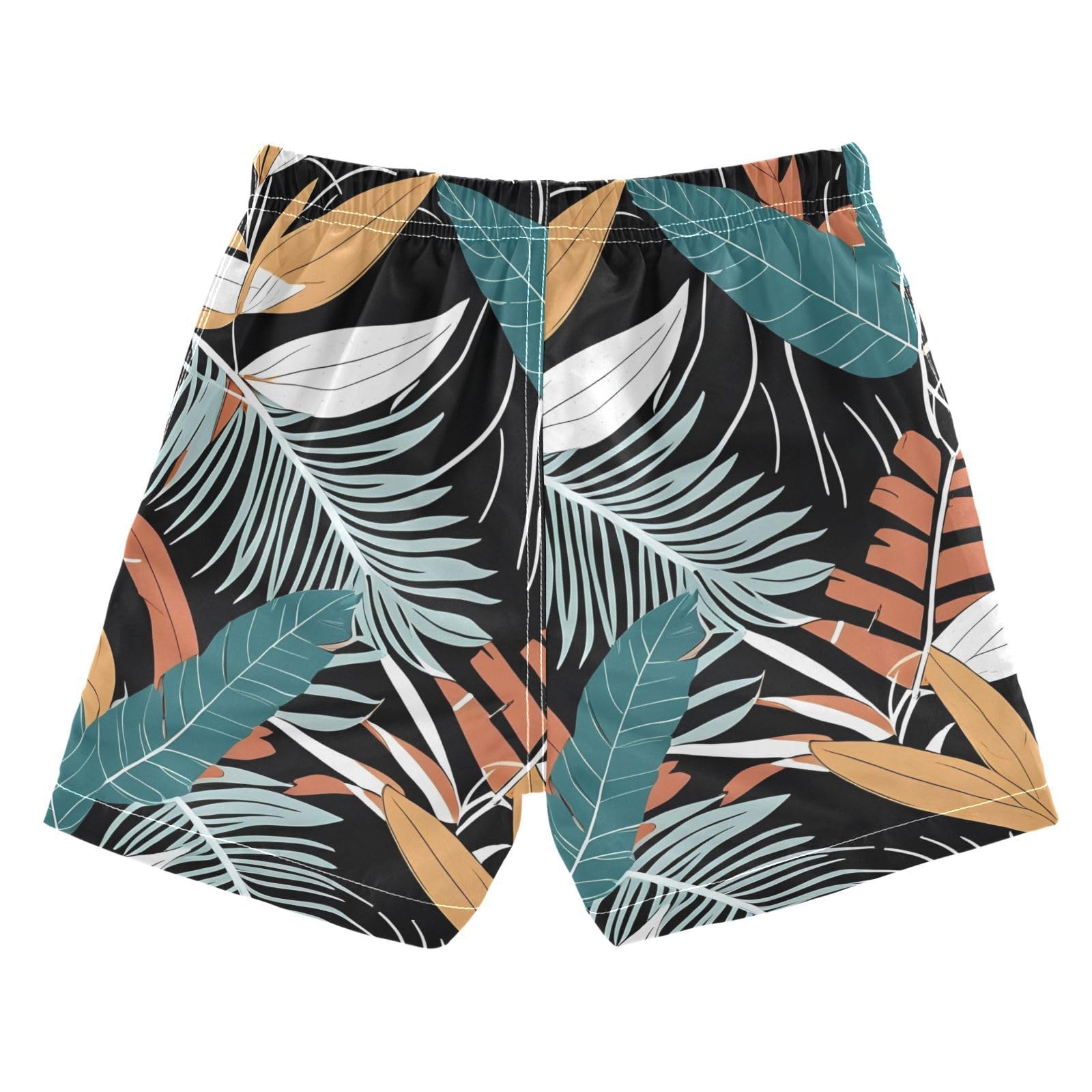 FLildon Hawaiian Palm Leaf Black Little Boys Swim Trunks with Mesh Lining Quick Dry Beach Board Shorts, 3T