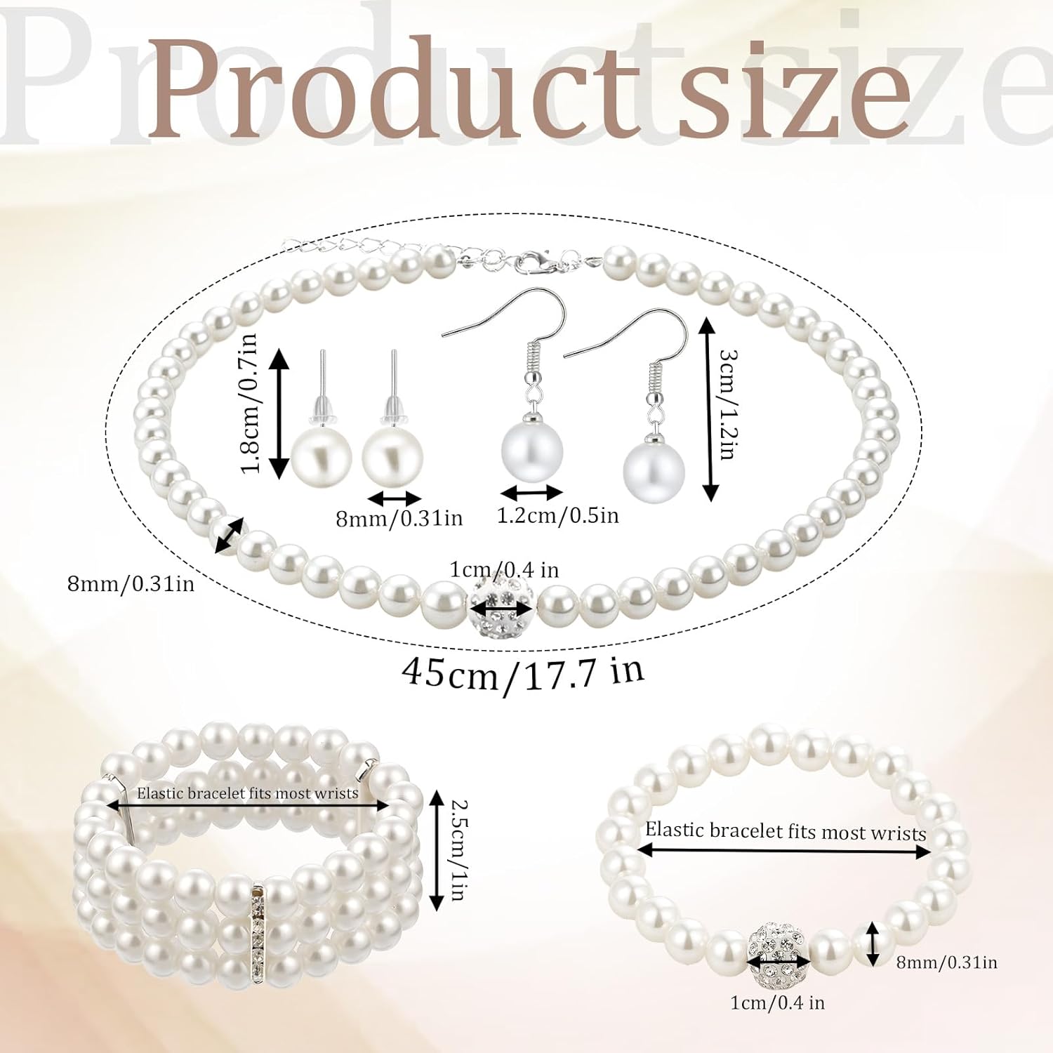 5 Pcs Faux Pearl Necklaces for Women Adult Pearl Necklace and Earring Set Rhinestone Necklace Earrings Bracelet Jewelry for Party Wedding Gift Accessories - Image 8