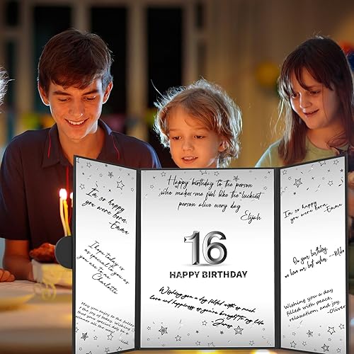 Miniatura 5 de Crenics Decoraciones de cumpleaños número 16 para niño, alternativa de libro de invitados con firma de cumpleaños número 16, impresionantes regalos