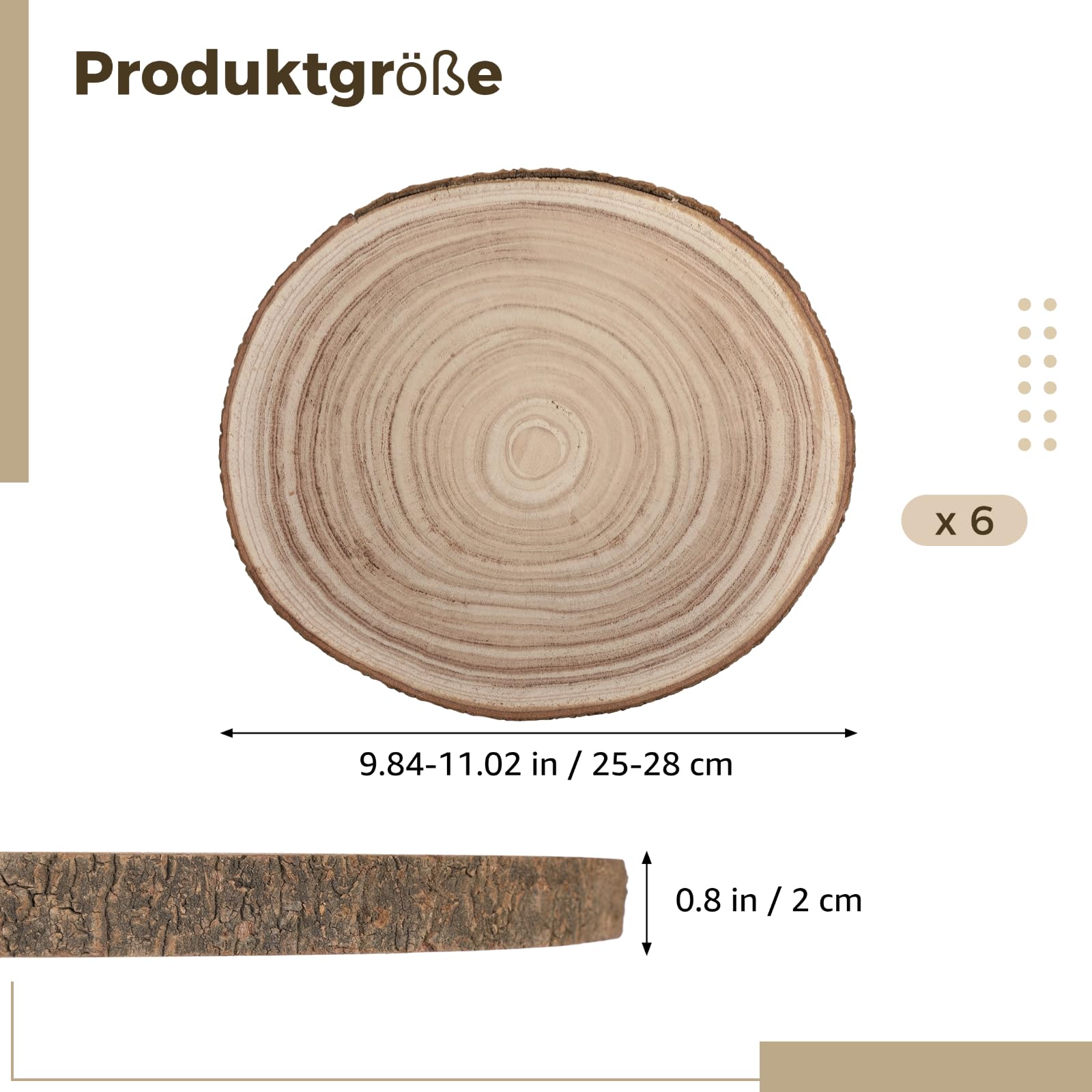 6 dischi di legno di paulownia, 25-28 cm, 2 cm di spessore, non trattati con corteccia, decorazione fai da te | Dischi rotondi naturali senza vernice, materia prima stabile per progetti artigianali e design individuale della casa