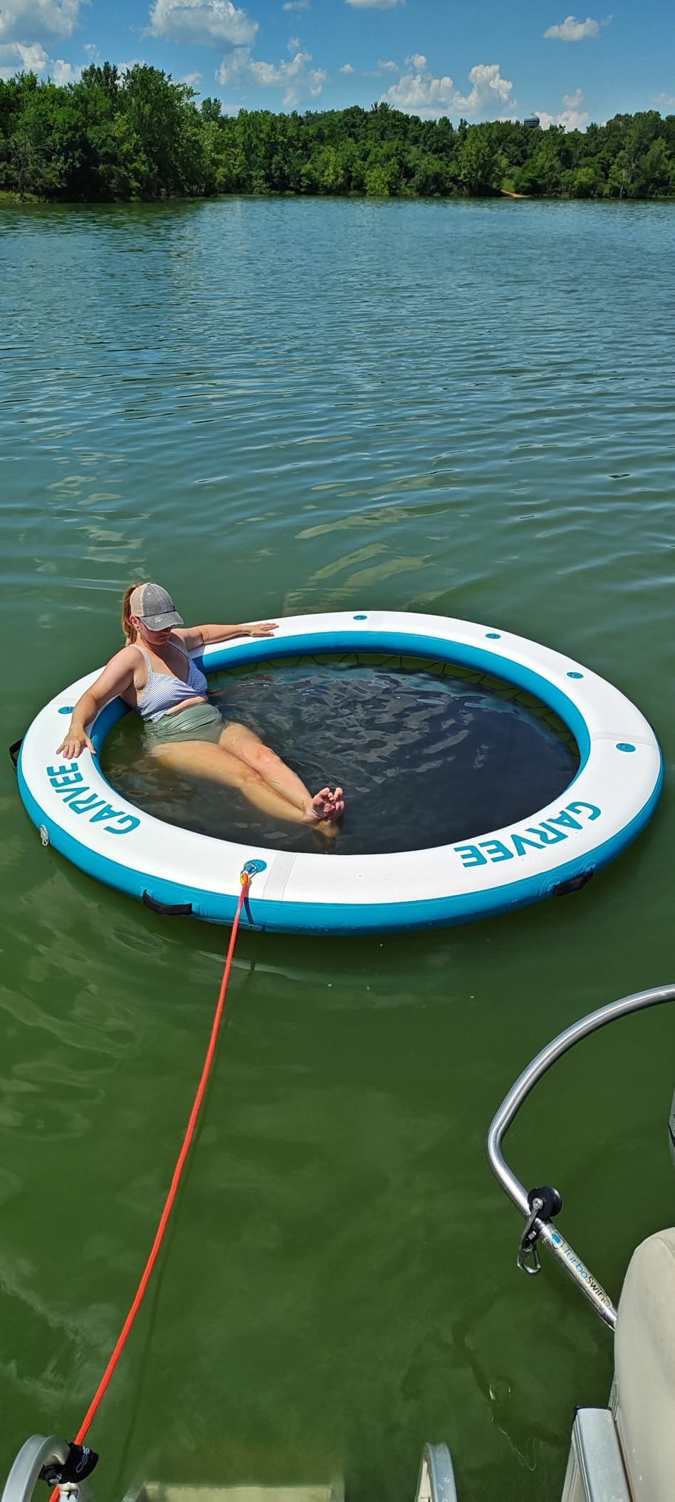 Garvee Plataforma Flotante Inflable Drop Stitch, Superficie EVA Antideslizante con Escalera, Plataforma Náutica Resistente para Lagos, Piscinas y Playas, Ideal para Adultos y Actividades Acuáticas