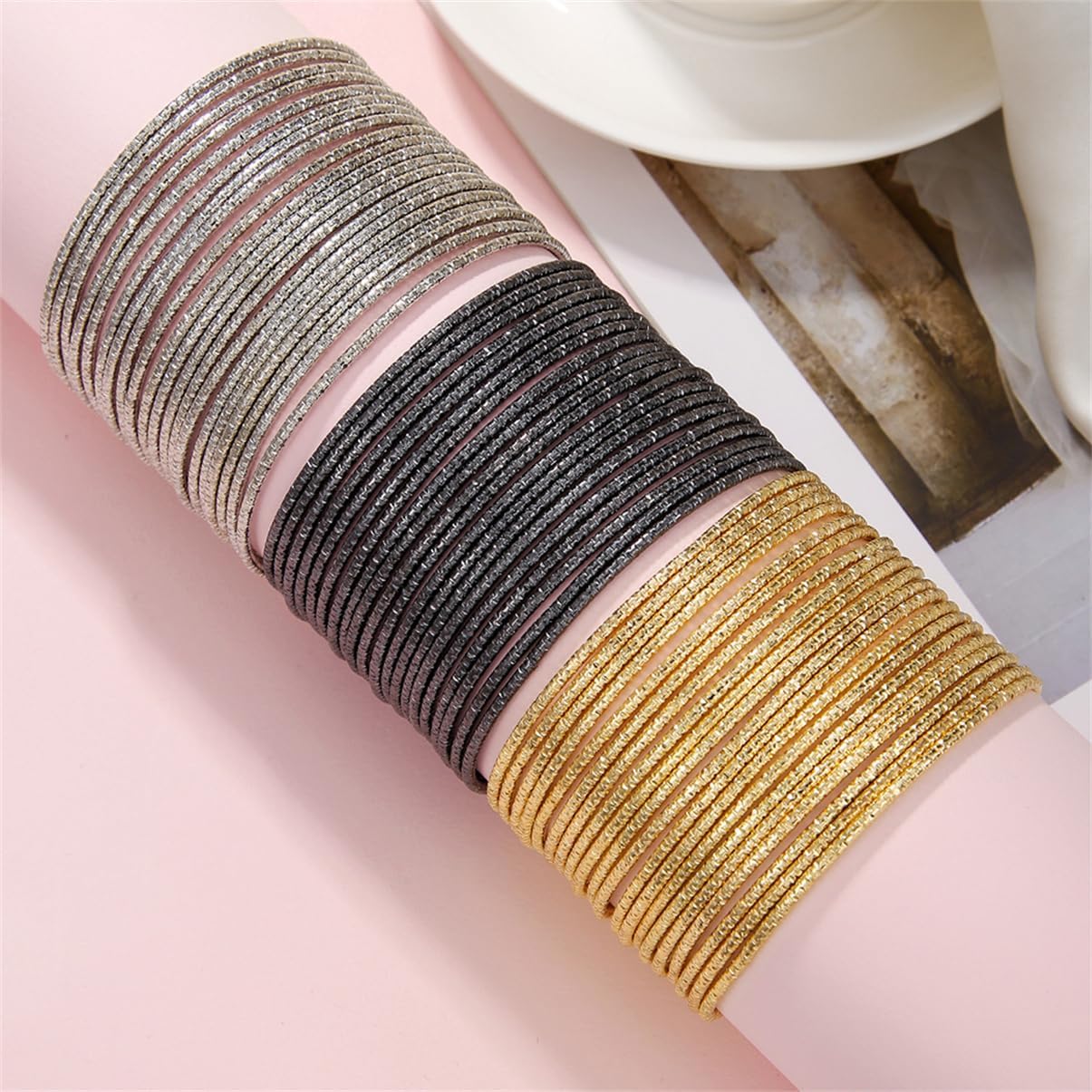 19Pcs Gold Bangle Bracelets Set for Women Boho Multi Layer Stack Textured Bracelets Indian Chunky Bangle Bracelet for Women Teen