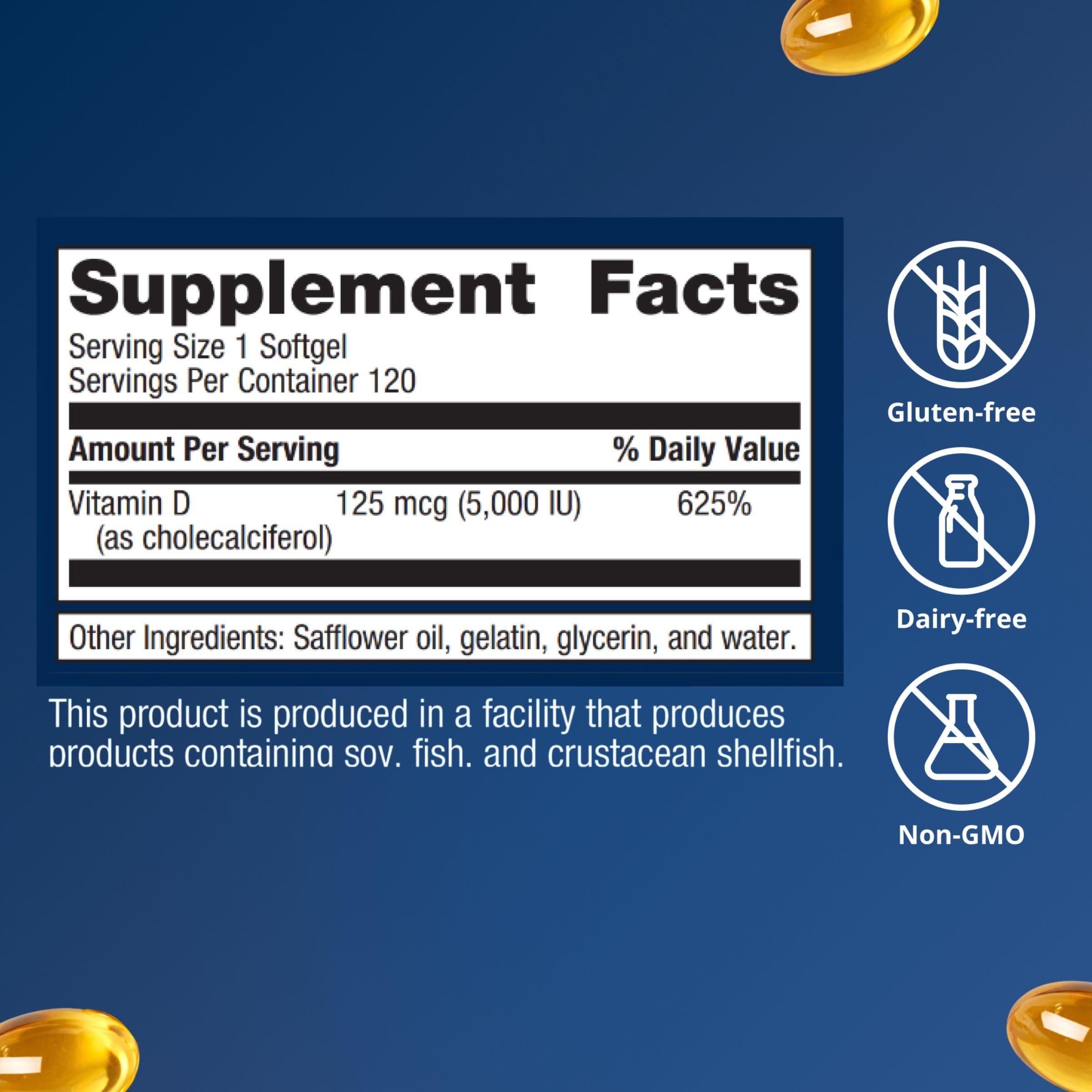 Metagenics Vitamin D3 5000 IU 125 mcg Softgels, Immune Support, 120 Count — Amazon image 5