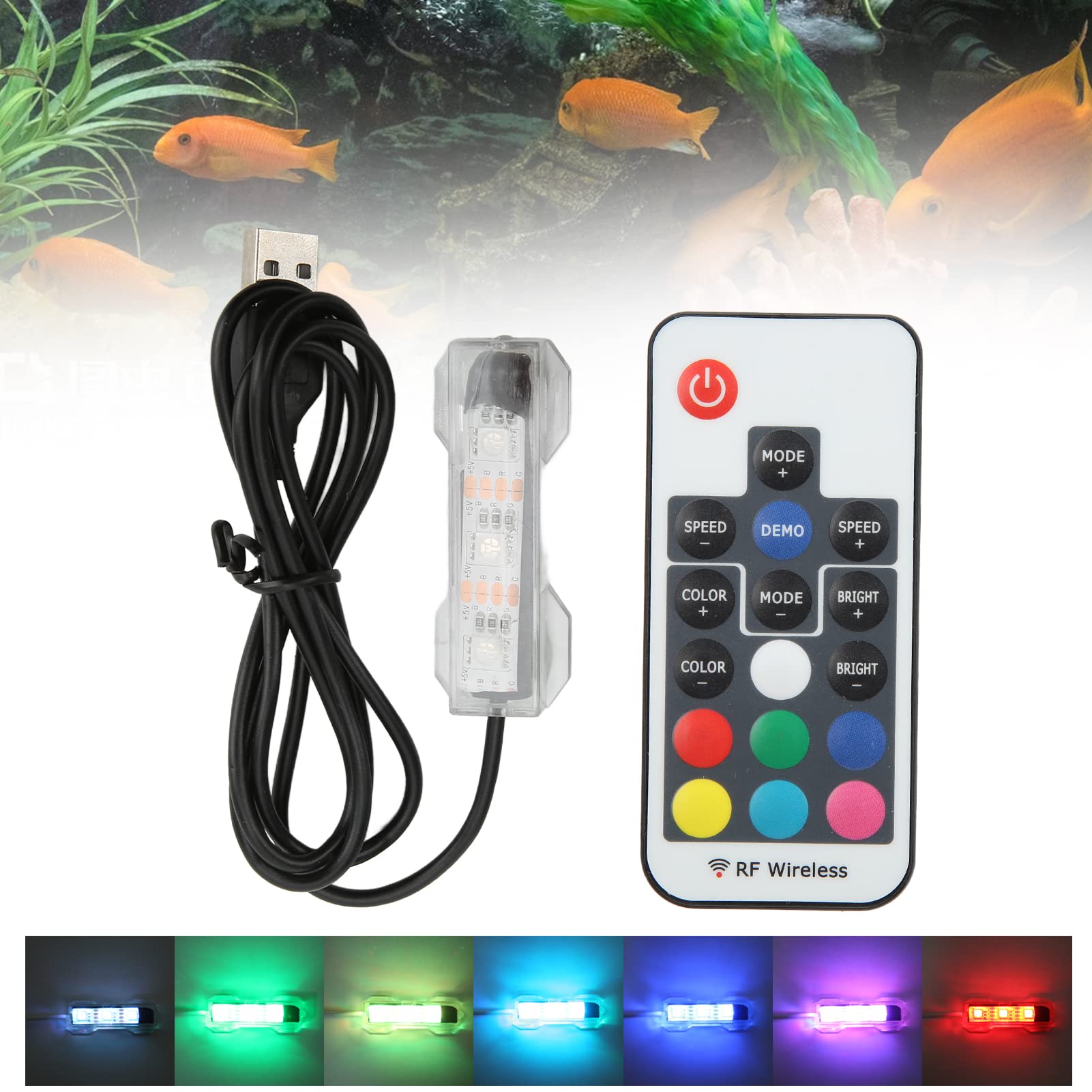 RGB Aquarium Light - Color Changing Fish Tank with Remote Control USB Charging Micro Landscape (Second Generation Black Wire Remote) - Image 2
