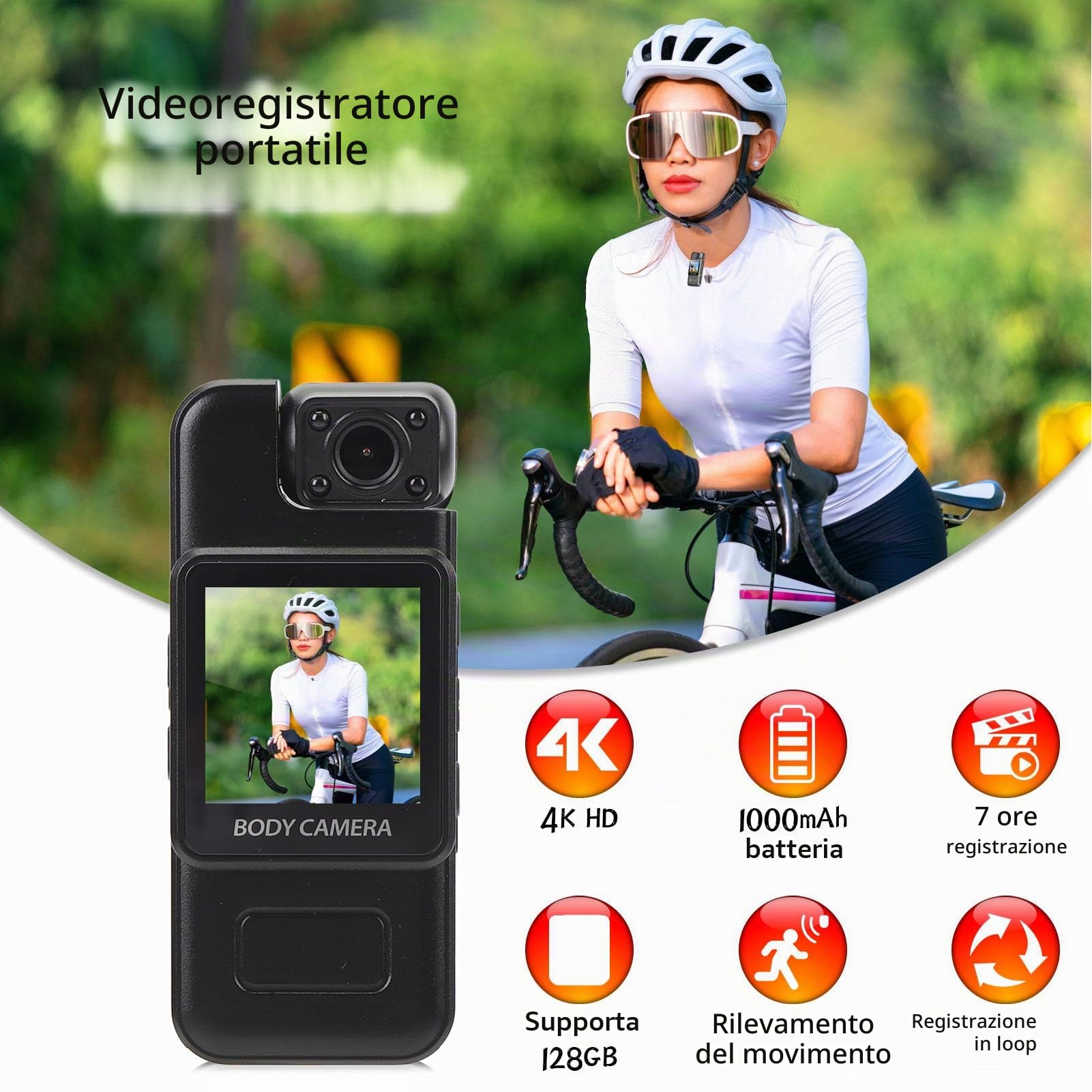 Camera del Corpo con Registrazione Audio e Video, Camma Body HD 4K con Obiettivo Rotante a 180 °, Videoregistratore Tascabile con Clip Posteriore