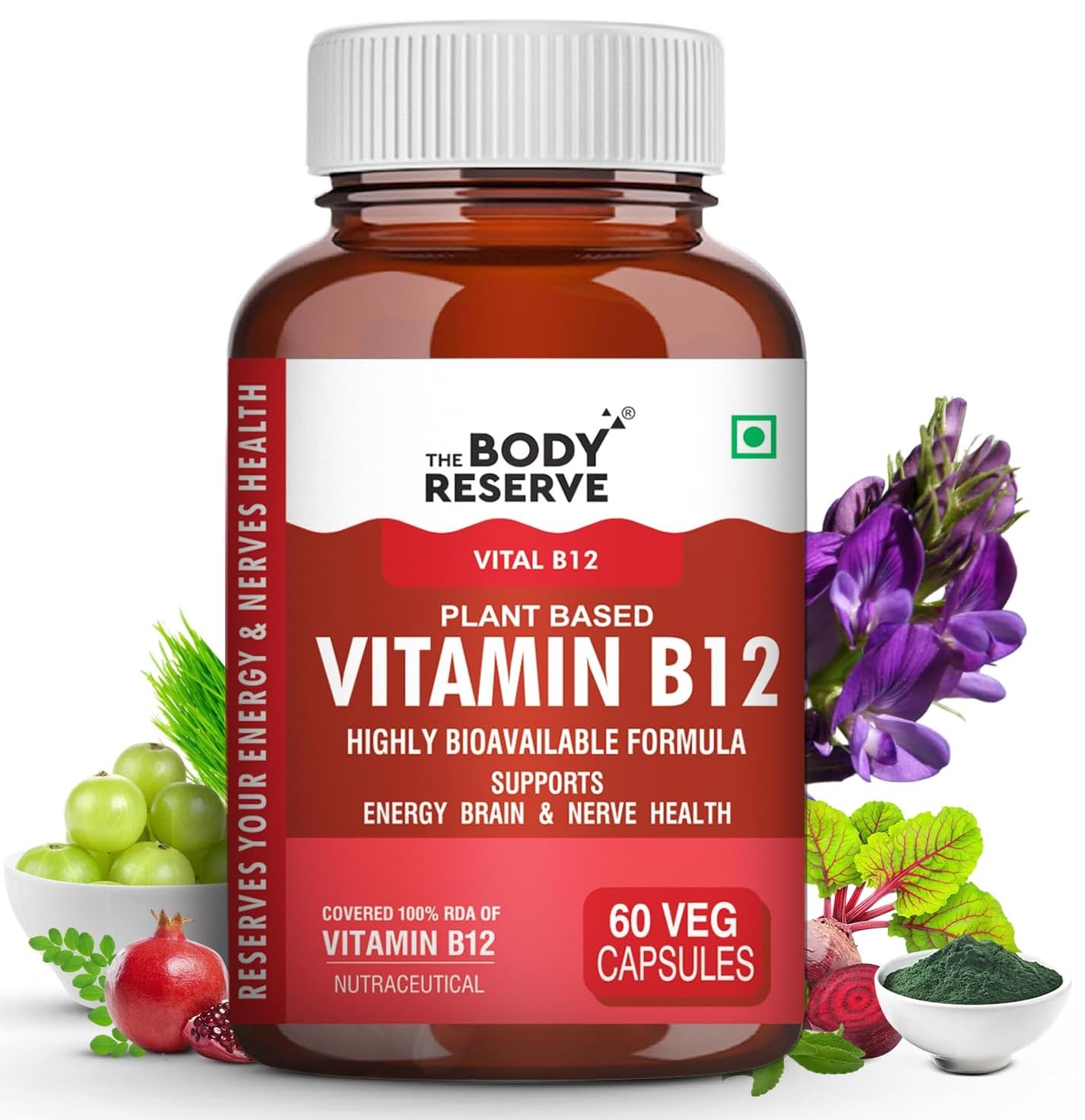 The Body Reserve Plant Based Vitamin B12 Supplement For Men & Women 60 Capsules Organic Vitamin B12 For Nerve And Brain Health Vegan Capsules (B0DB1N7B1M) Amazon Price History, Amazon Price Tracker
