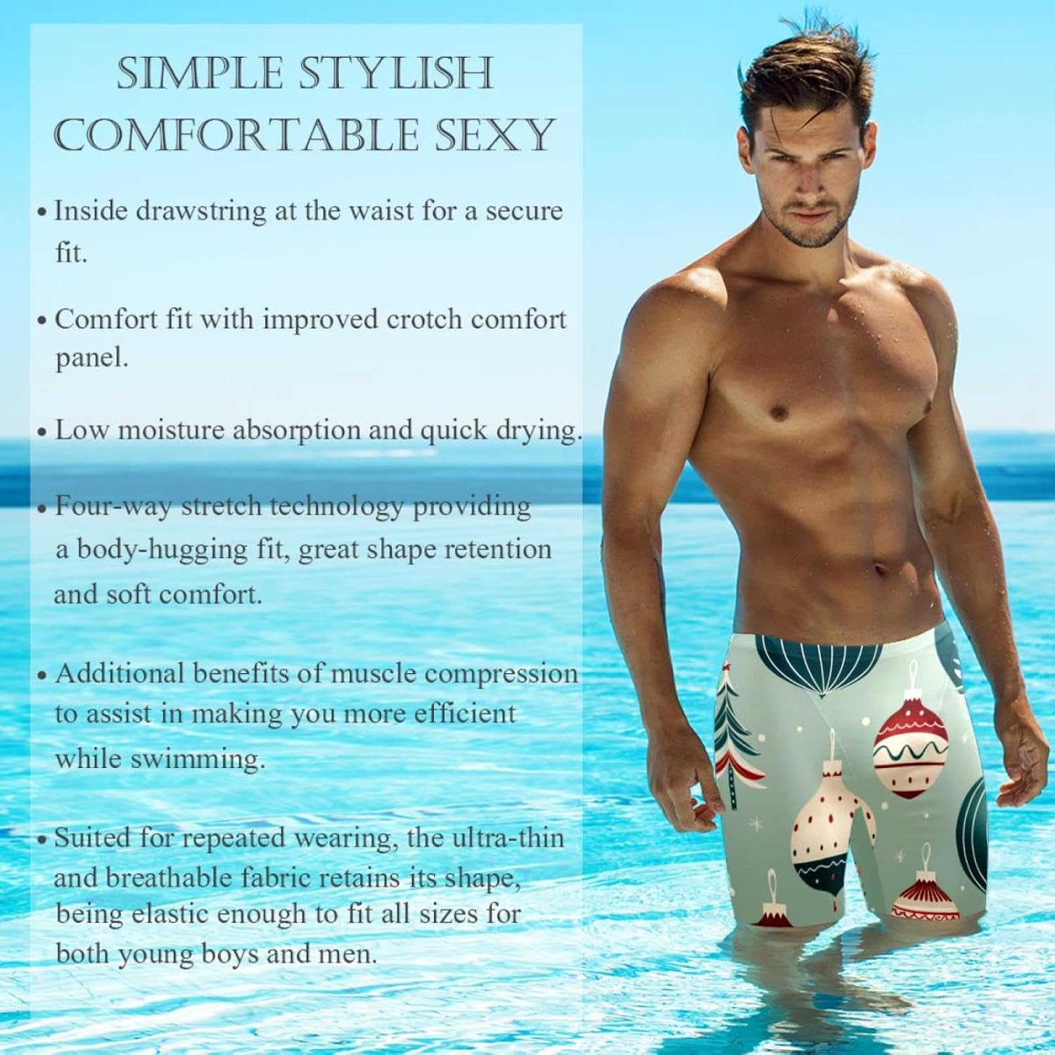 Christmas Elements Boy's Swimming Jammers Swimming Shorts for Men's Swimming Trunks Tight