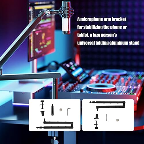 Miniatura 2 de 360 grados giratorio micrófono brazo brazo soporte aluminio construcción para teléfono tableta transmisión en vivo