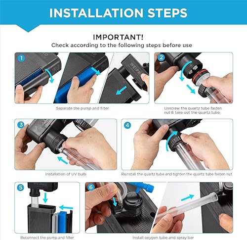 Miniatura 6 de Filtro interno para tanque de peces con luz UV de 5 W, materiales de filtro múltiple, flujo de agua ajustable sumergible 700LH bomba de filtro de